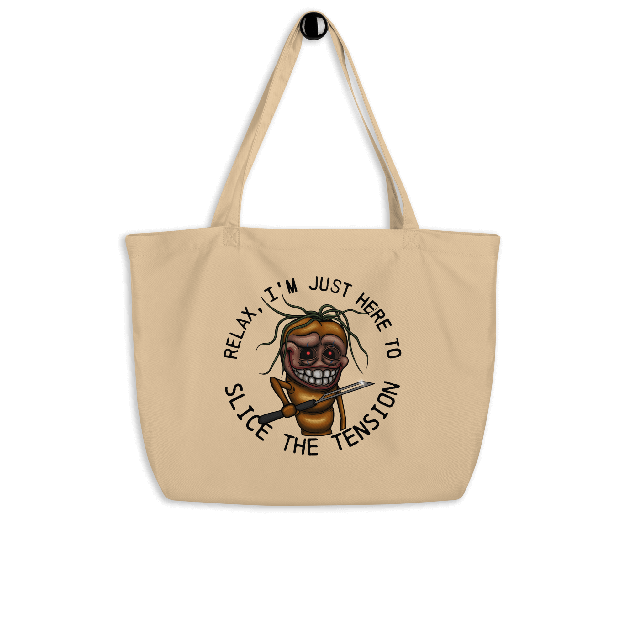 Funny joker carrot cartoon drawing on tote bag natural