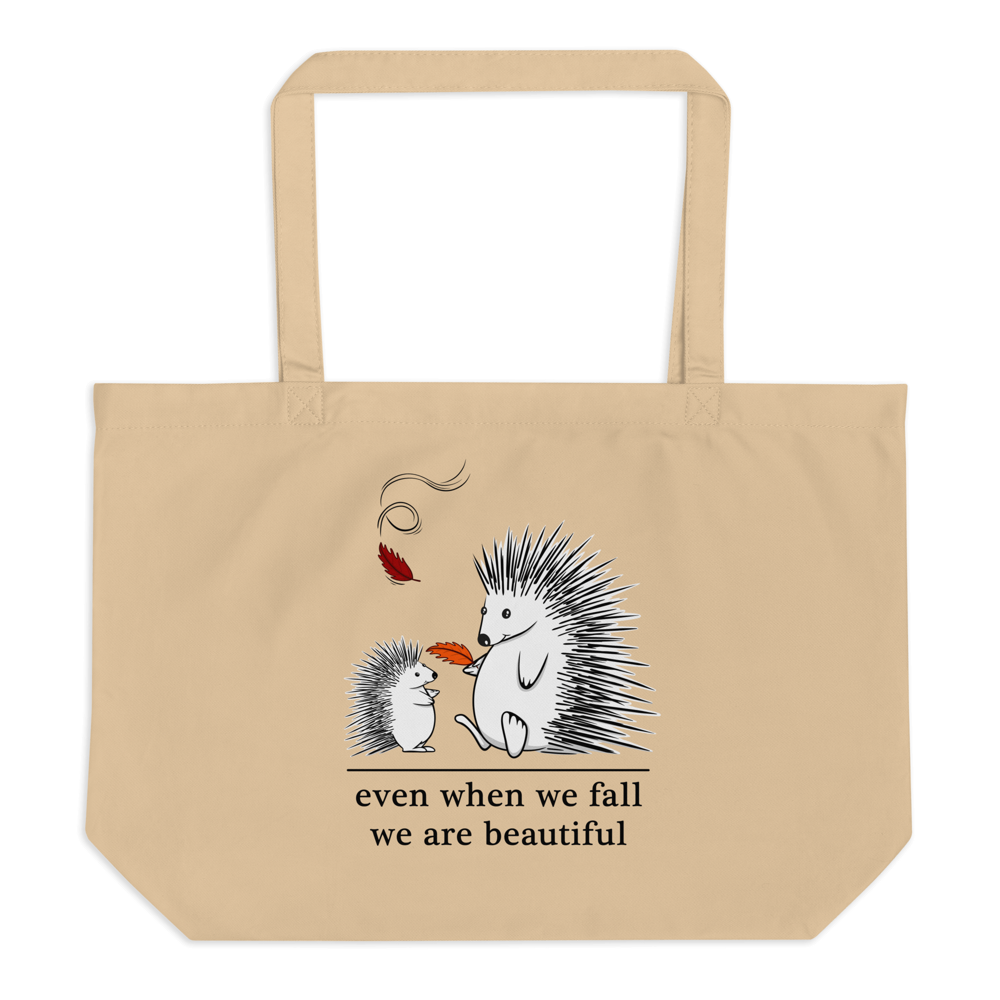 Cute cartoon hedgehog drawing on tote bag natural