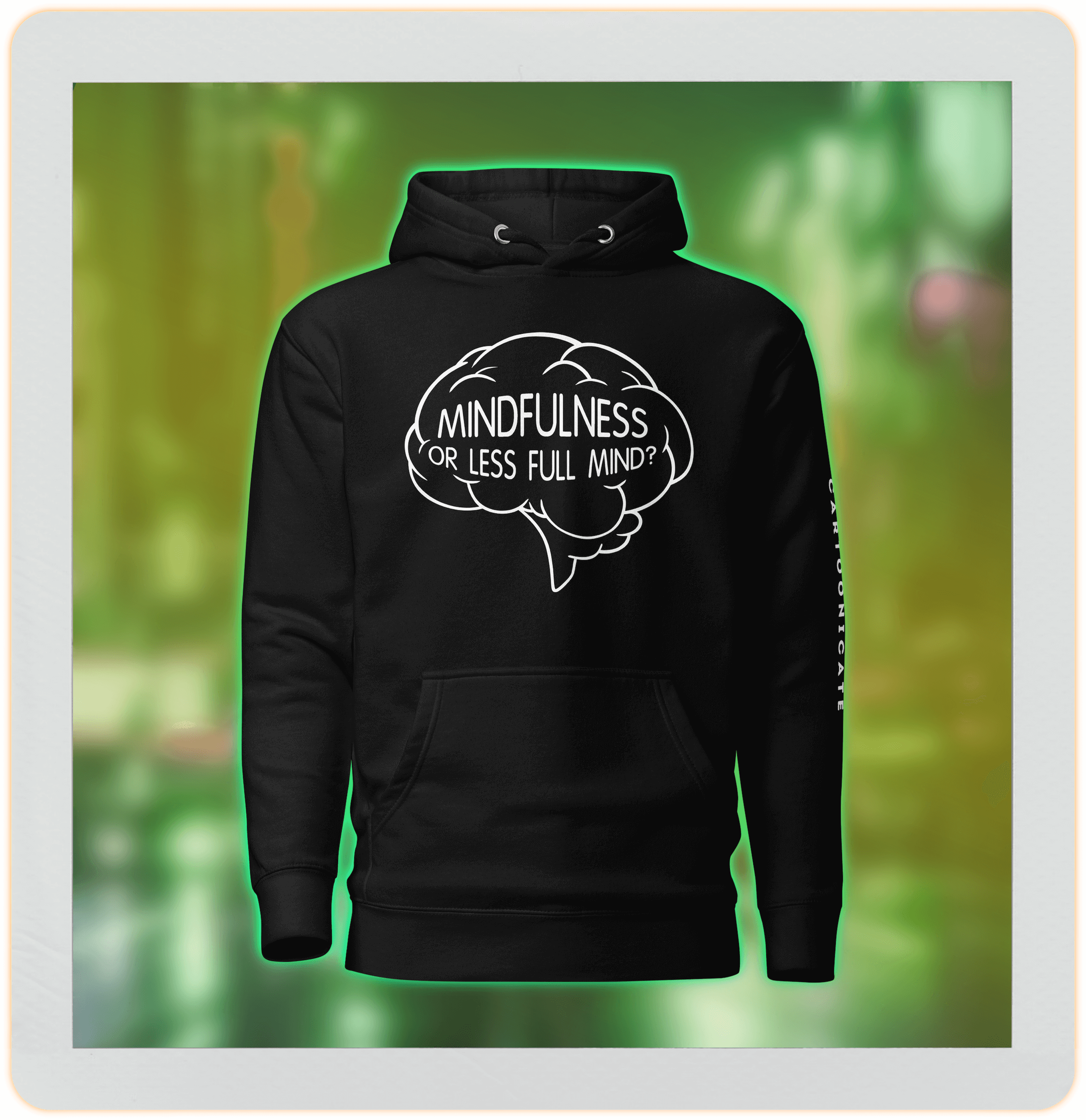 Black hoodie with a funny cartoon brain