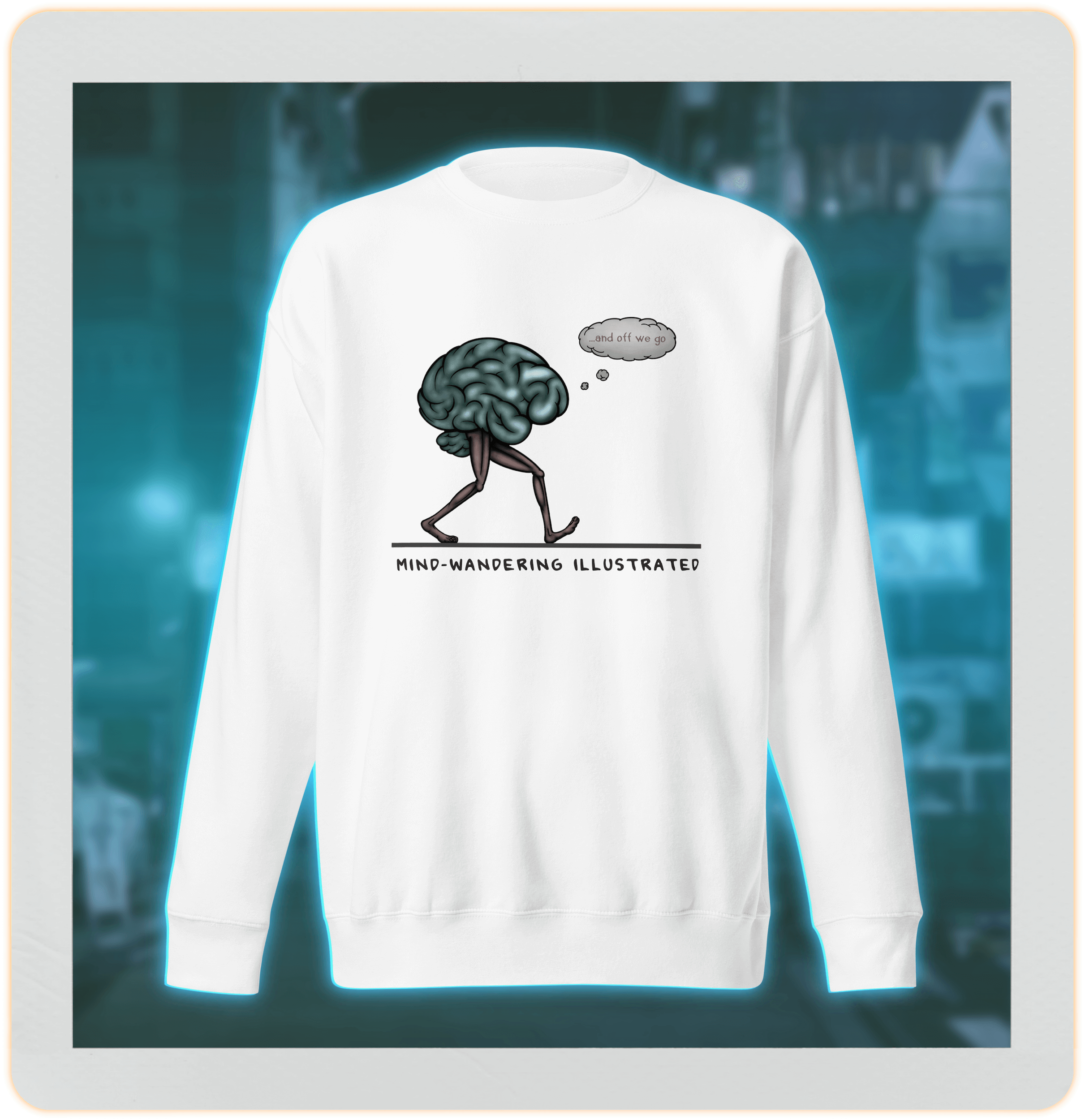 Mind-wandering cartoon white sweatshirt