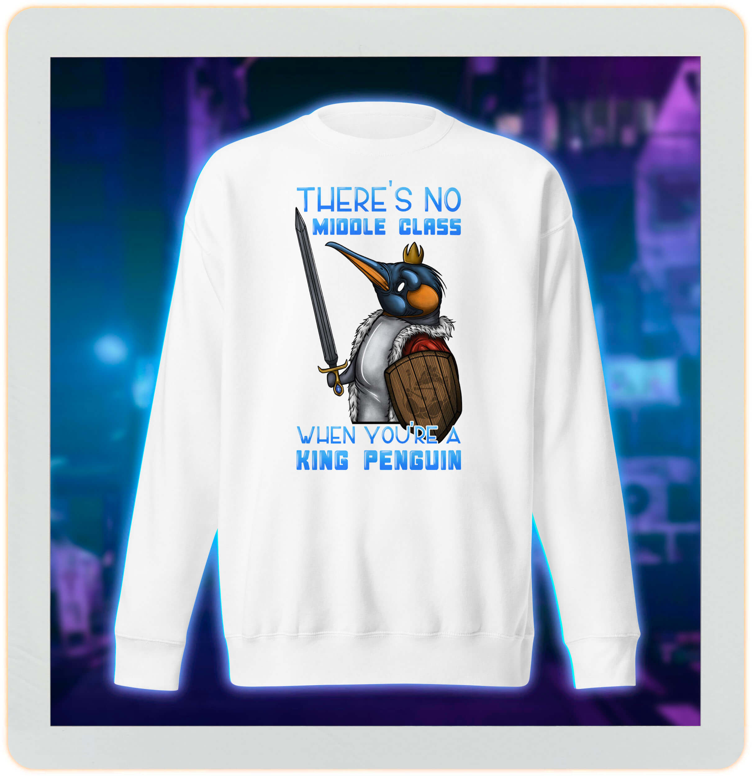 white sweatshirt with a cute penguin drawing in cartoon style