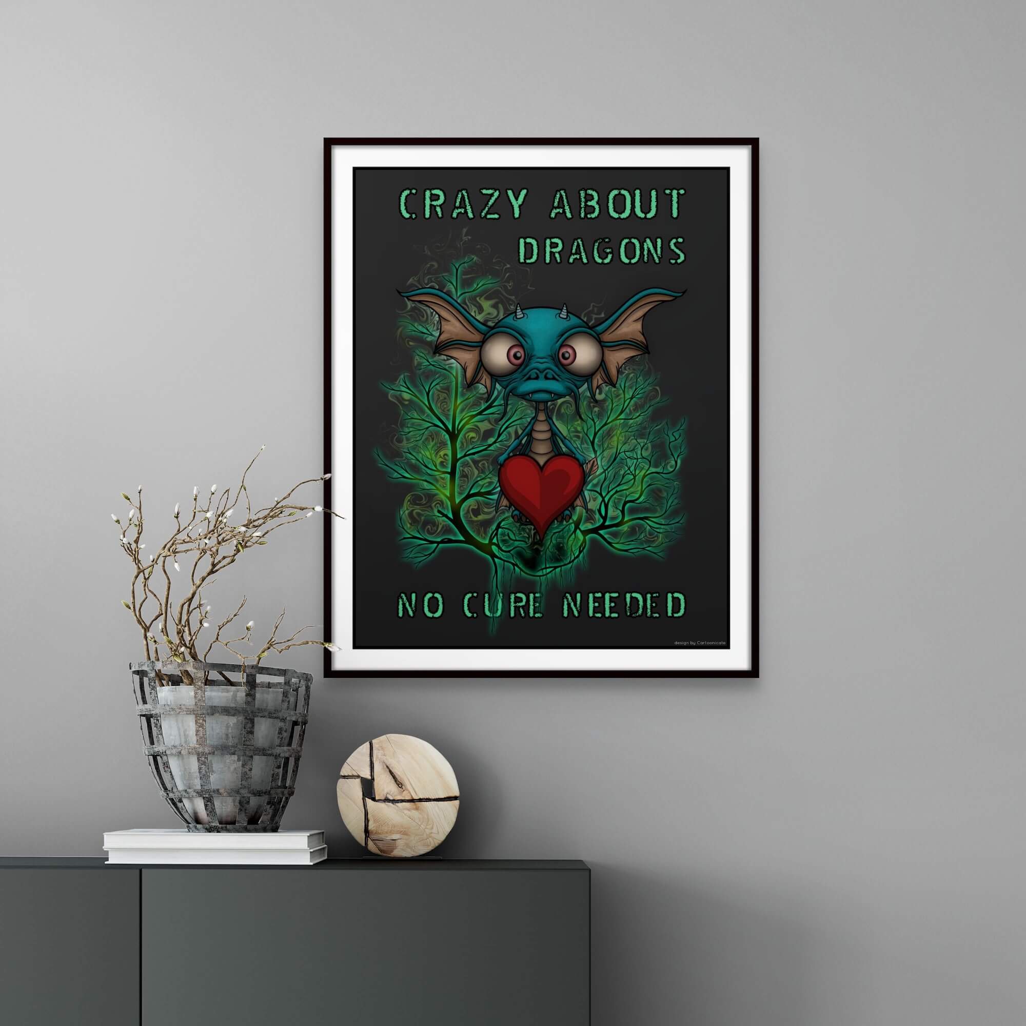 interior wall poster with a cartoon dragon