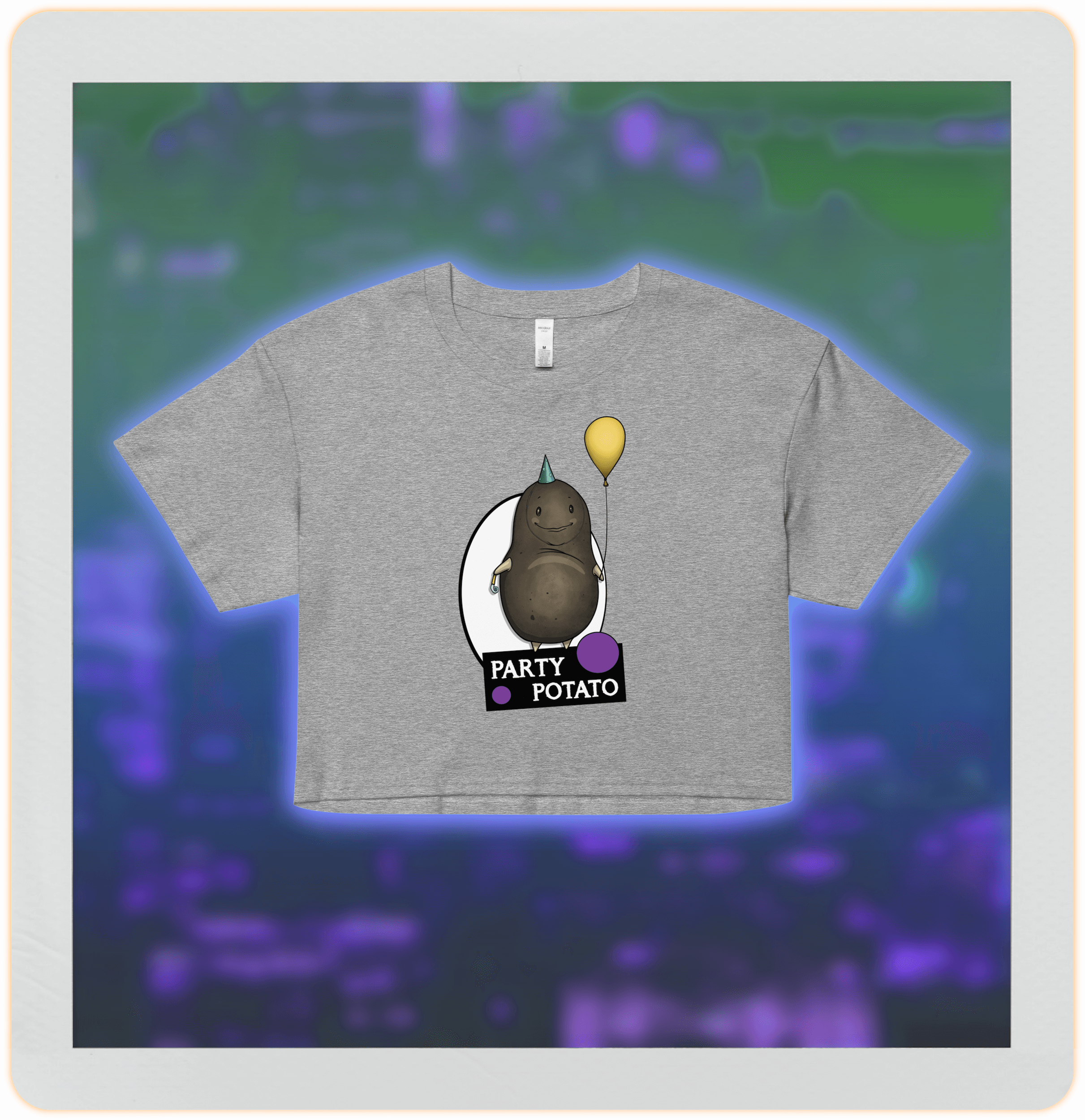 Women’s Crop Top grey with cute party potato drawing