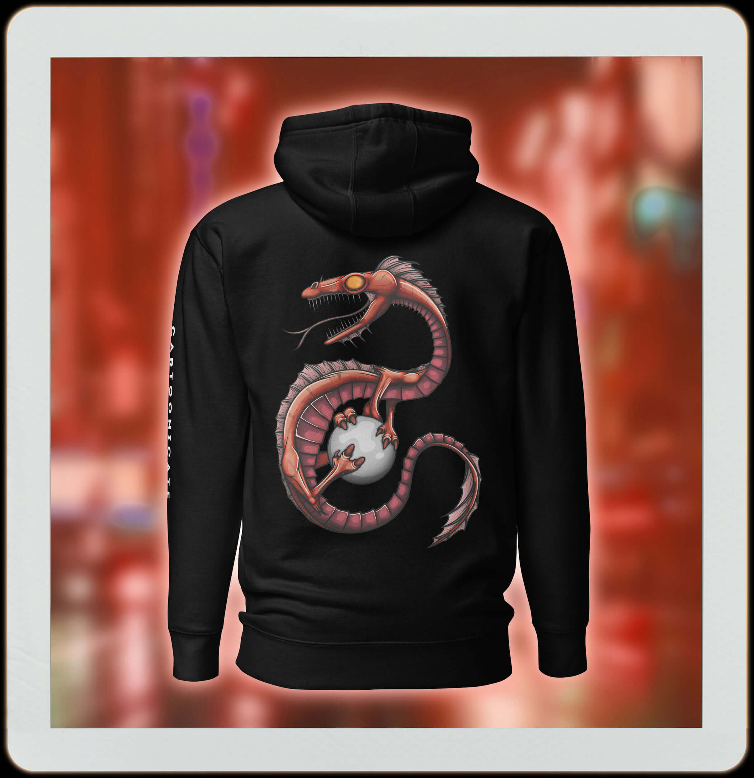 epic dragon design on black hoodie