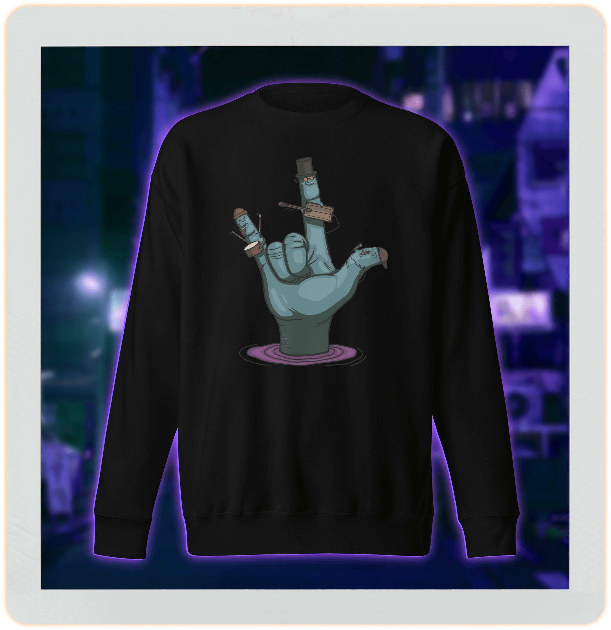 rock hand finger band black sweatshirt