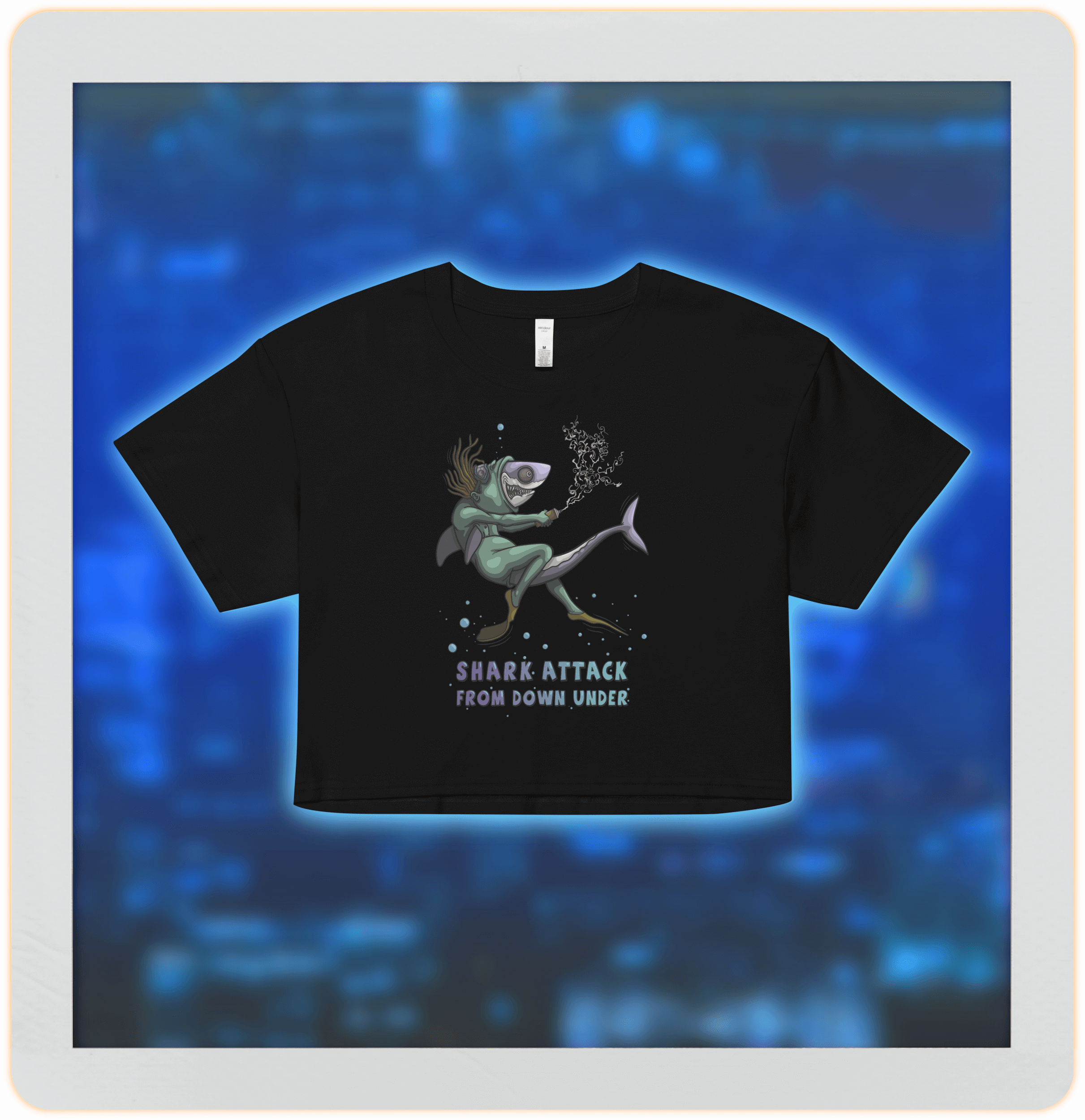 crazy diver and shark black crop top