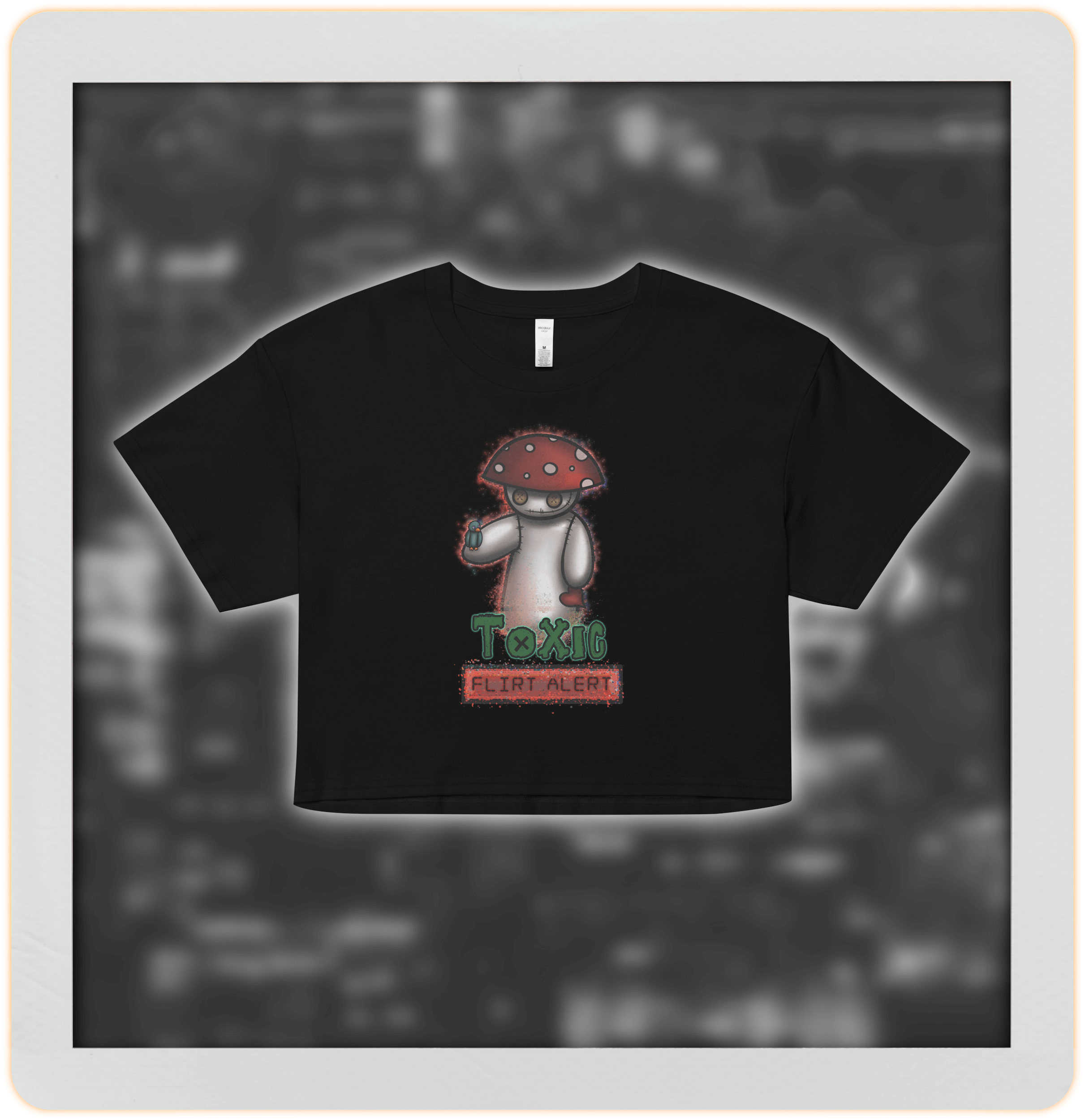 Poison fly agaric mushroom black crop top