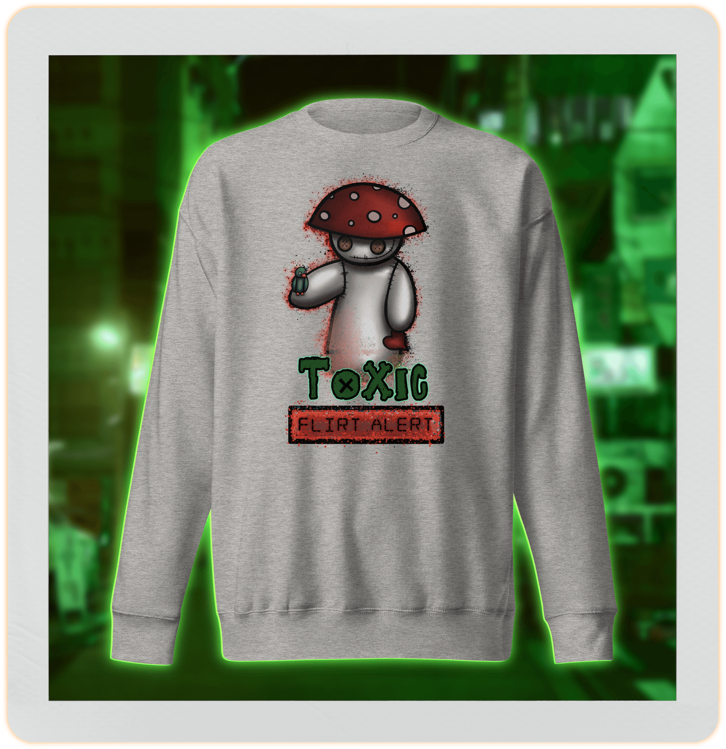 Cartoon fly agaric mushroom grey sweater