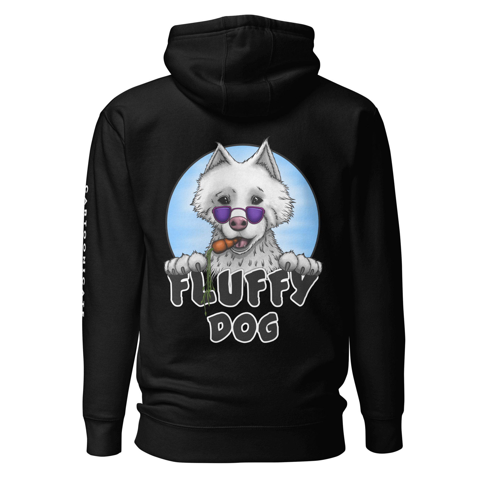 black sweater with cute samoyed dog and a carrot