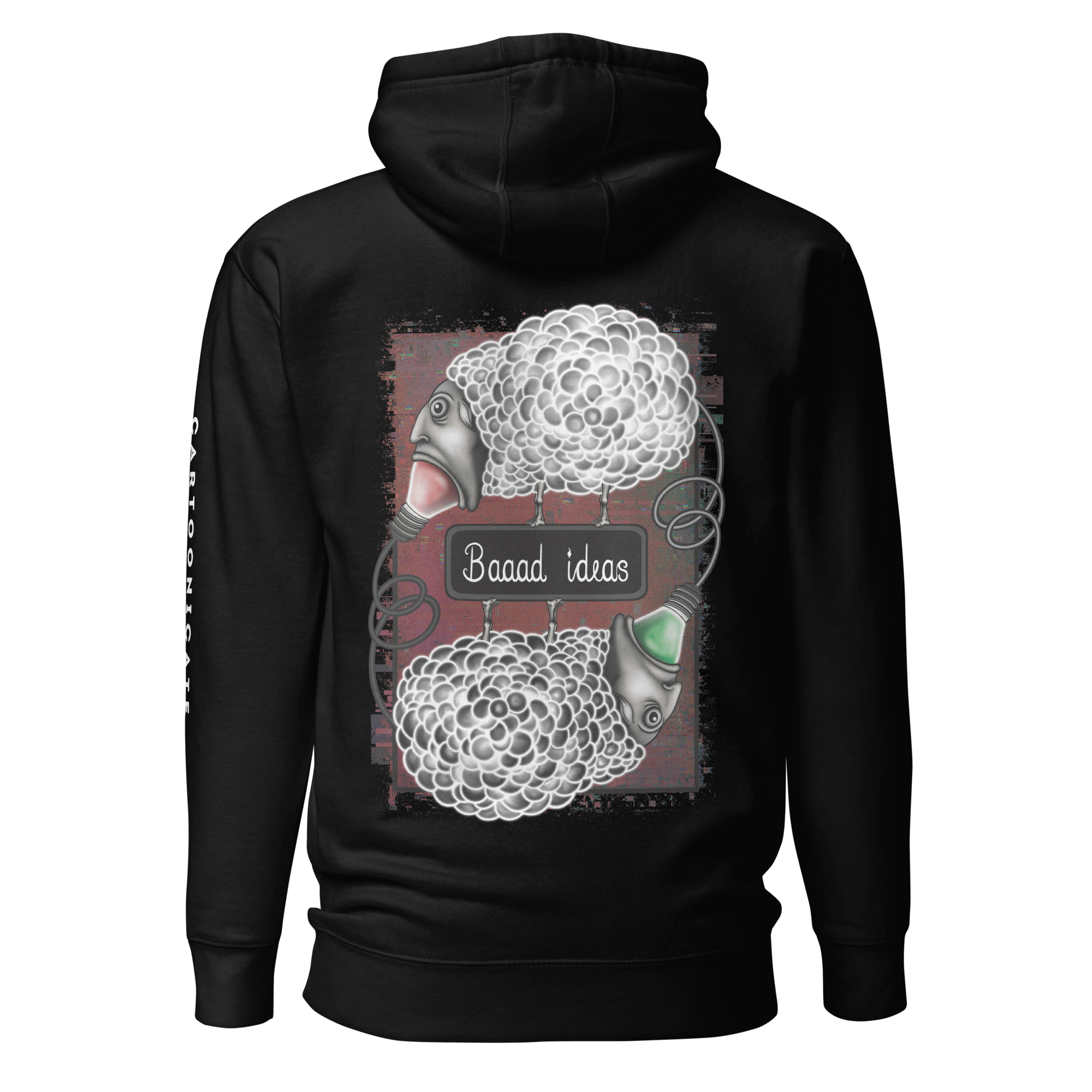 black hoodie with cool cartoon sheep