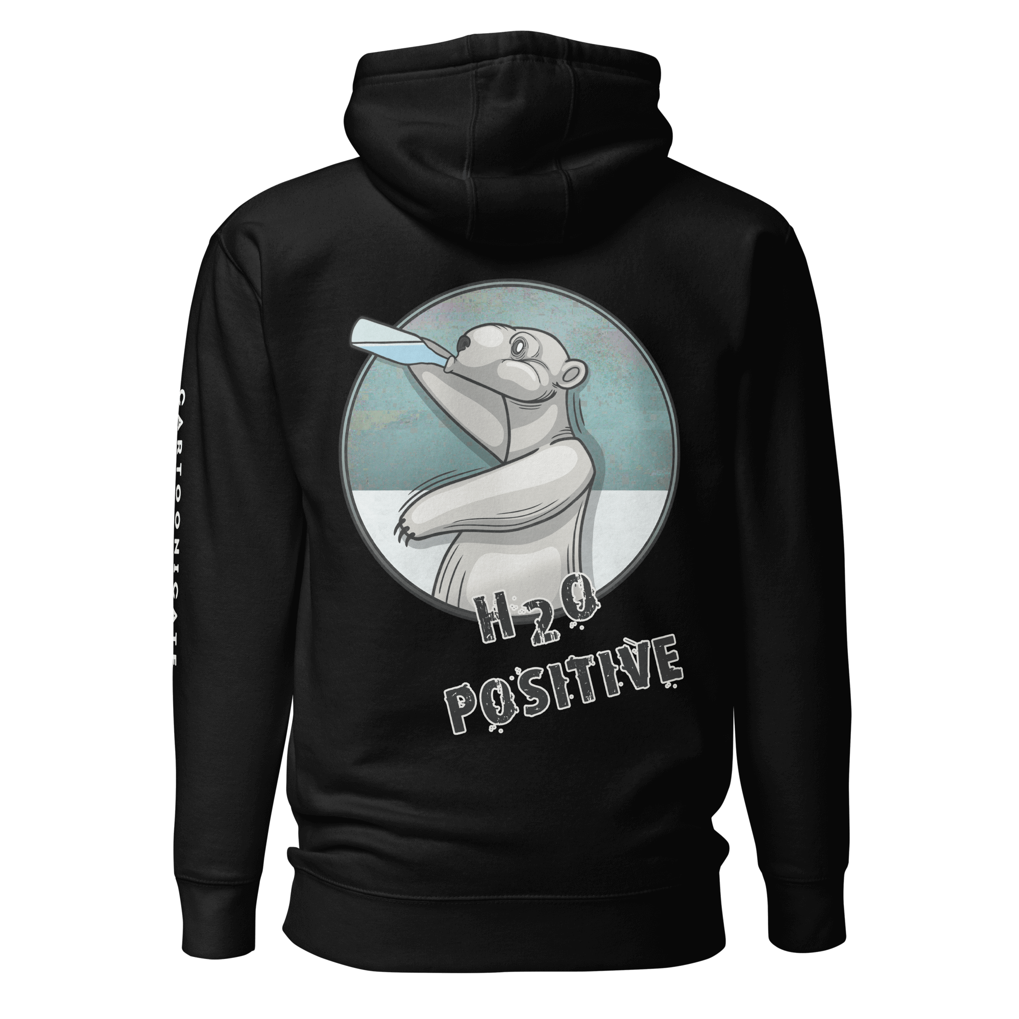 H2O Positive drawing on black hoodie