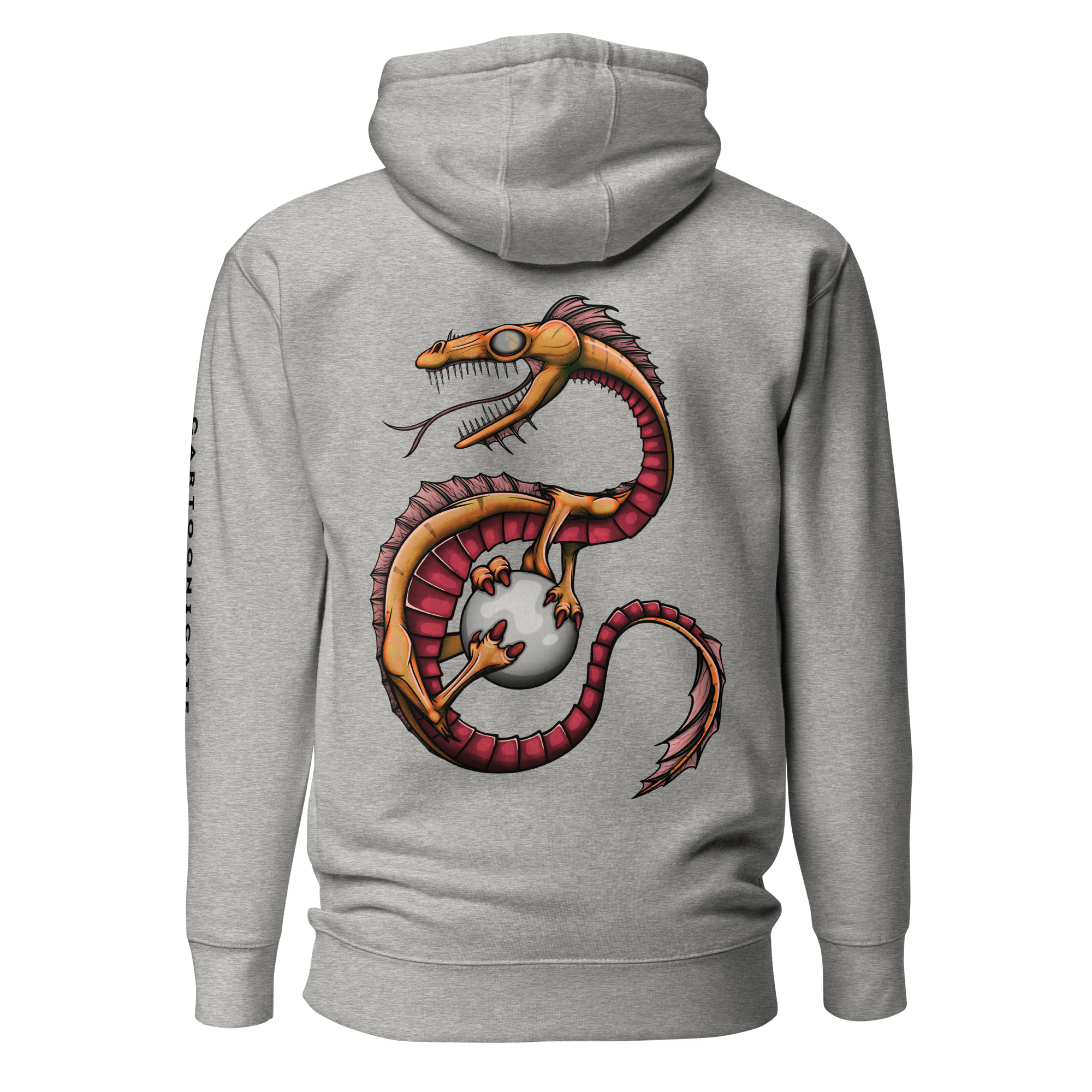 Grey hoodie with cool yellow cartoon dragon