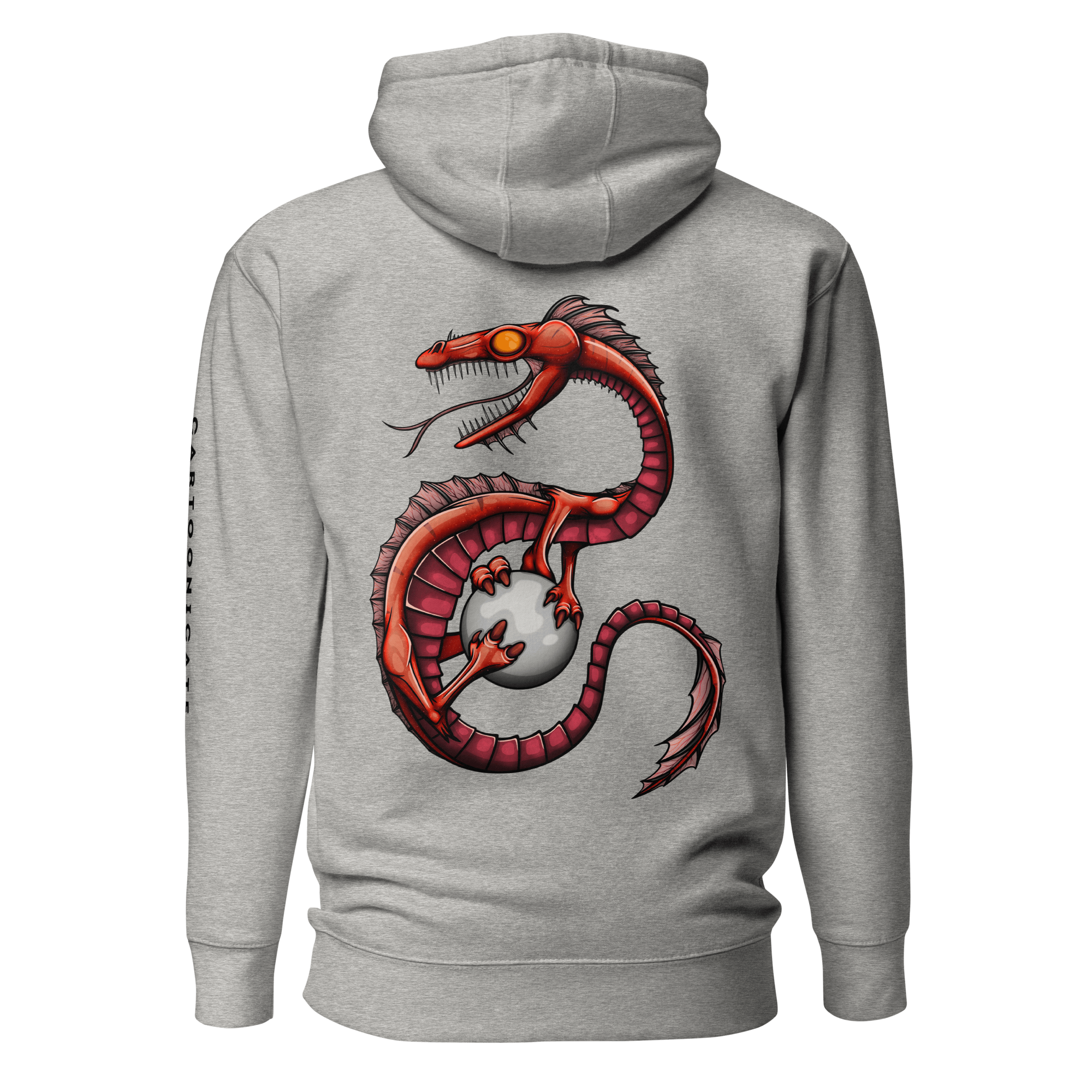 Grey hoodie with cool red cartoon dragon