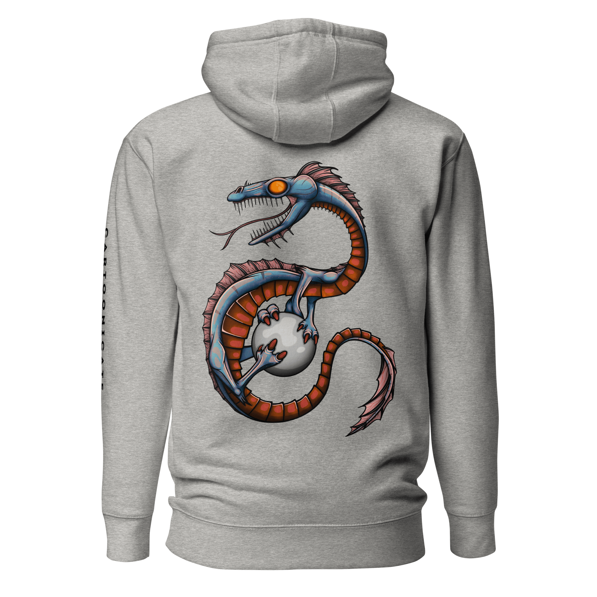 Grey hoodie with cool blue cartoon dragon