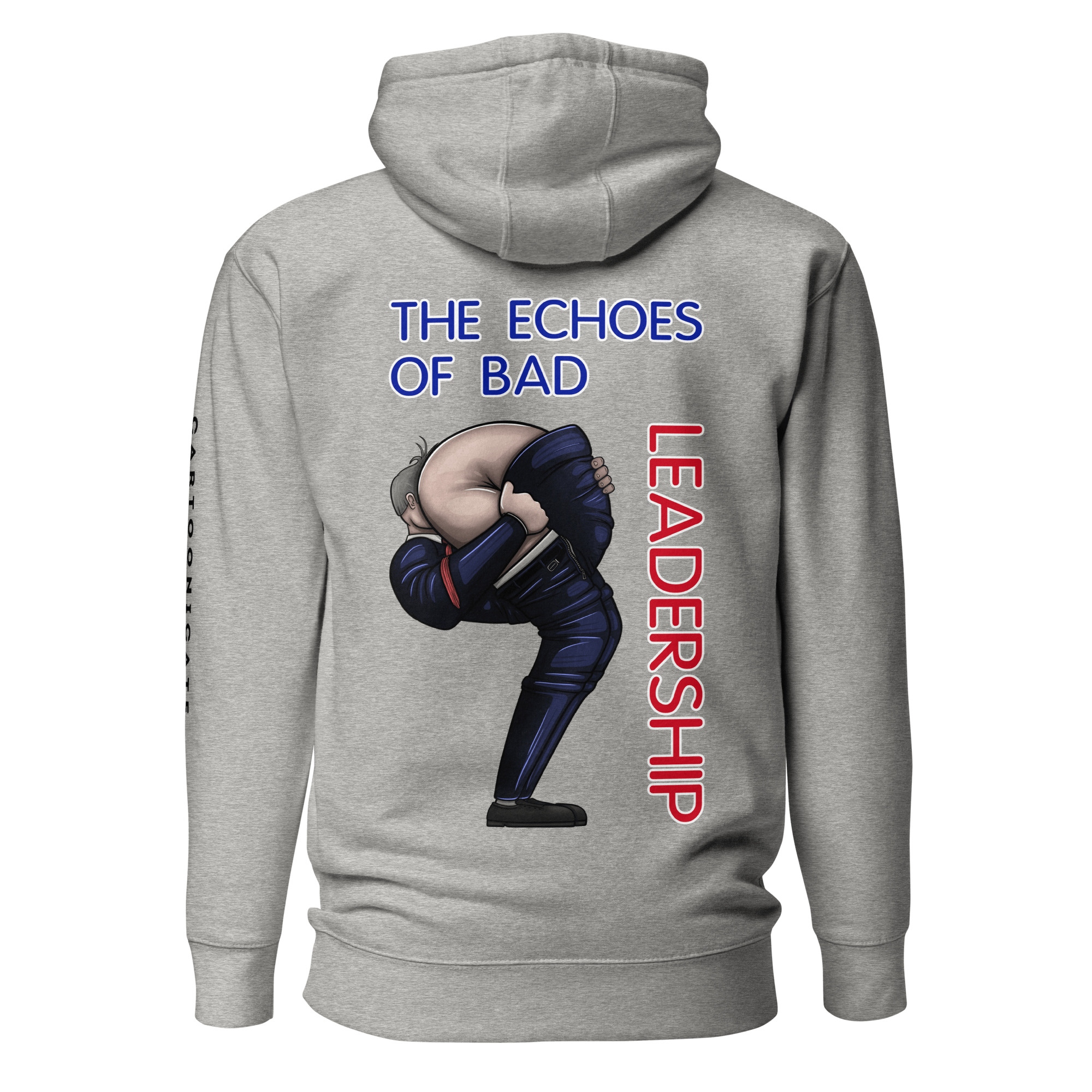 humor cartoon of bad leadership on grey hoodie