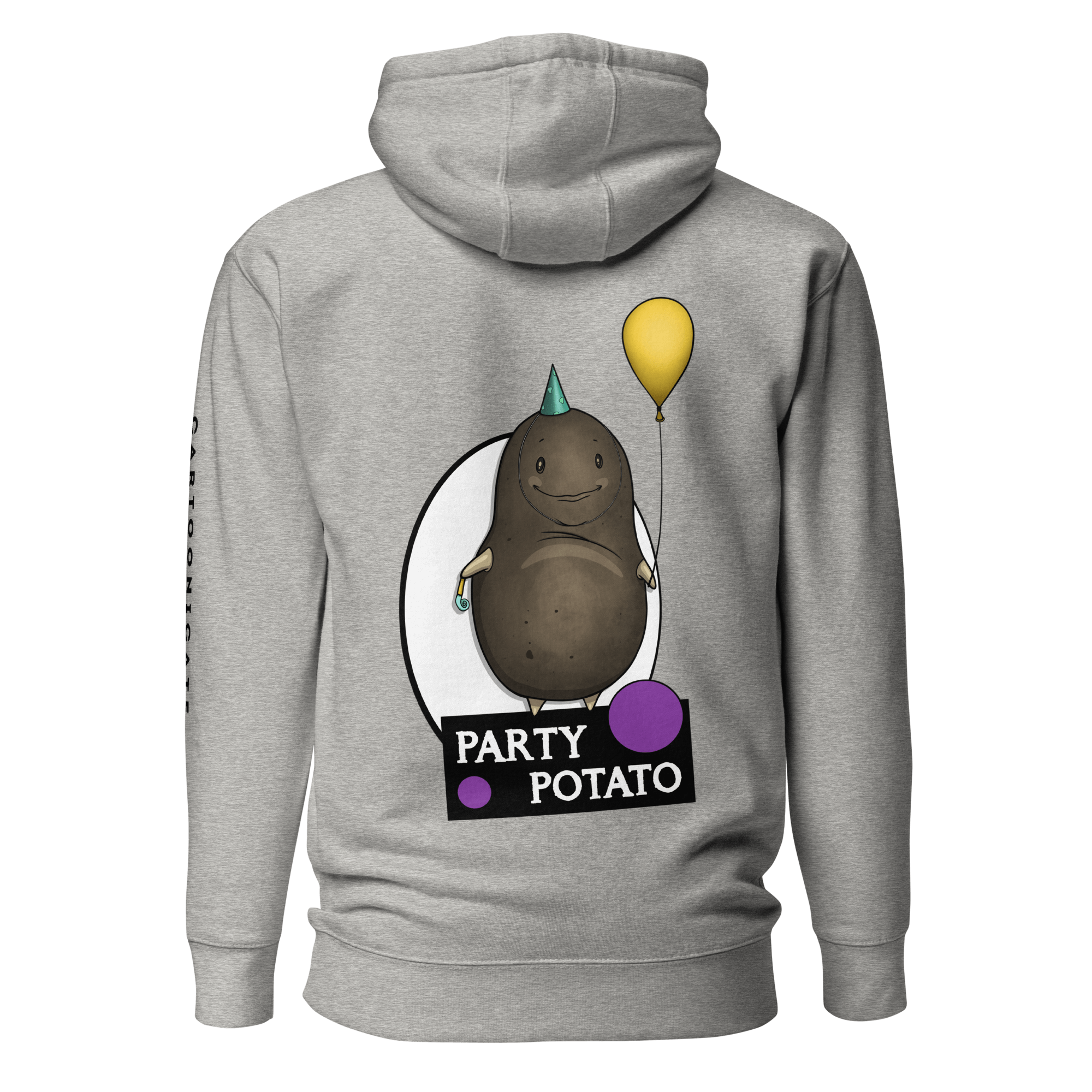 grey hoodie with cute party potato drawing