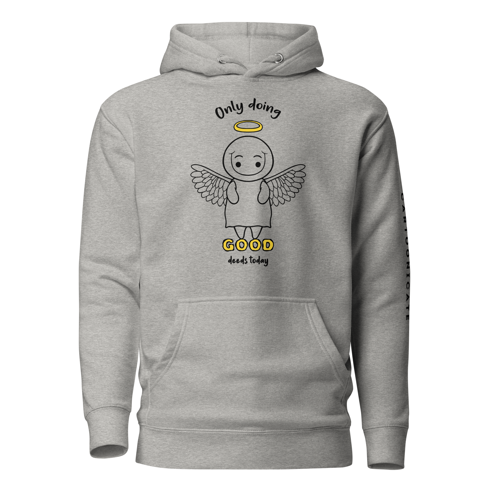 cute cartoon angel in cartoon style on grey hoodie