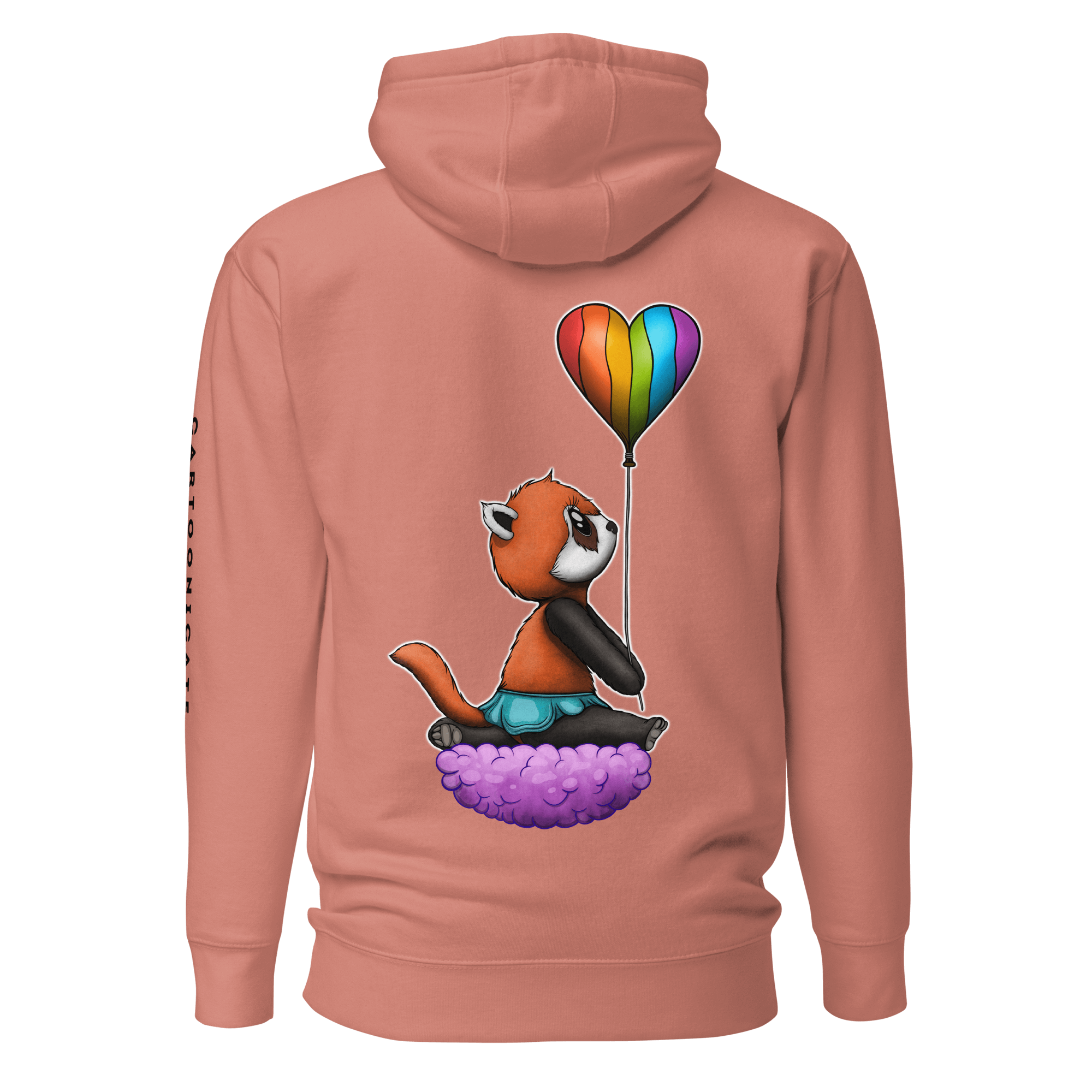 pink hoodie with cute panda and pride flag balloon