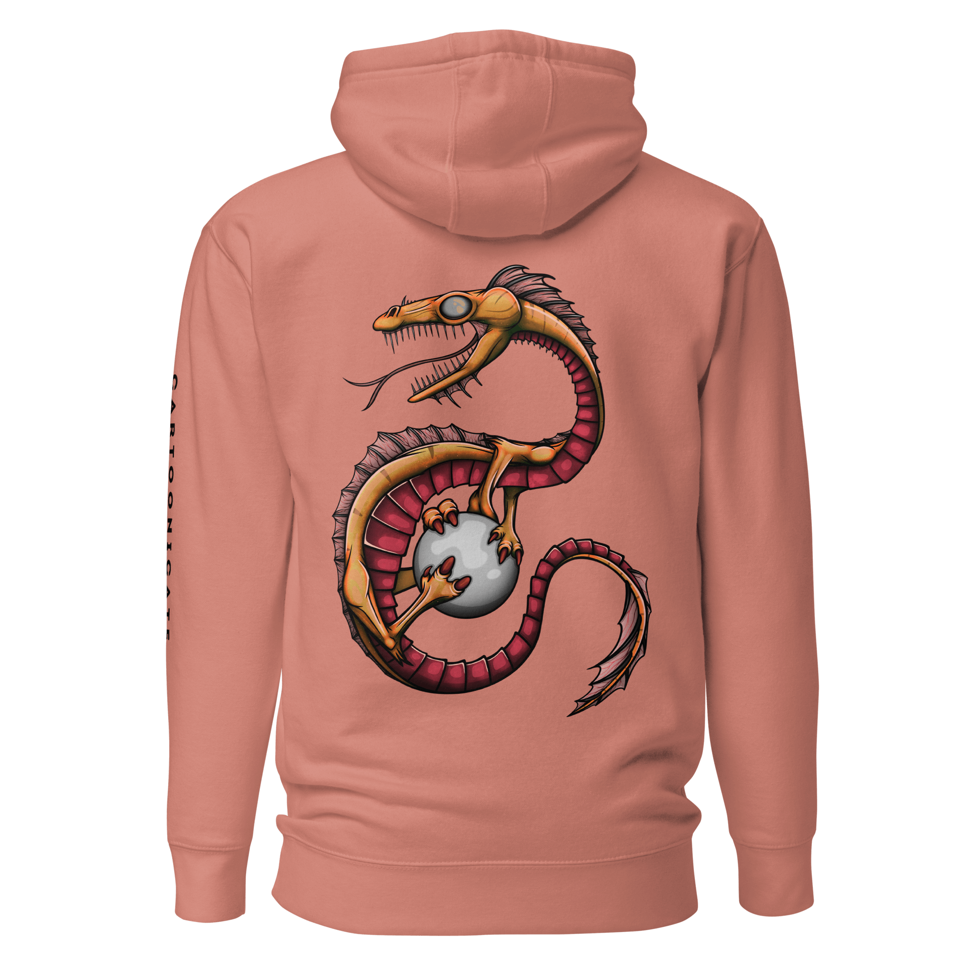 pink hoodie with cartoon water dragon