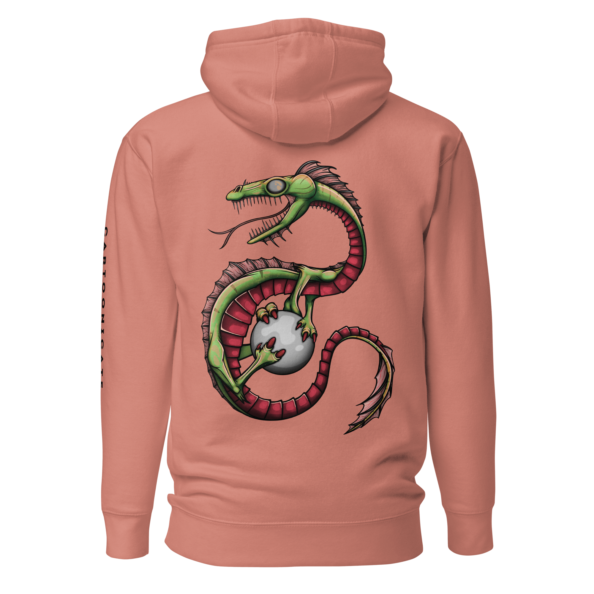 pink hoodie with cartoon water dragon