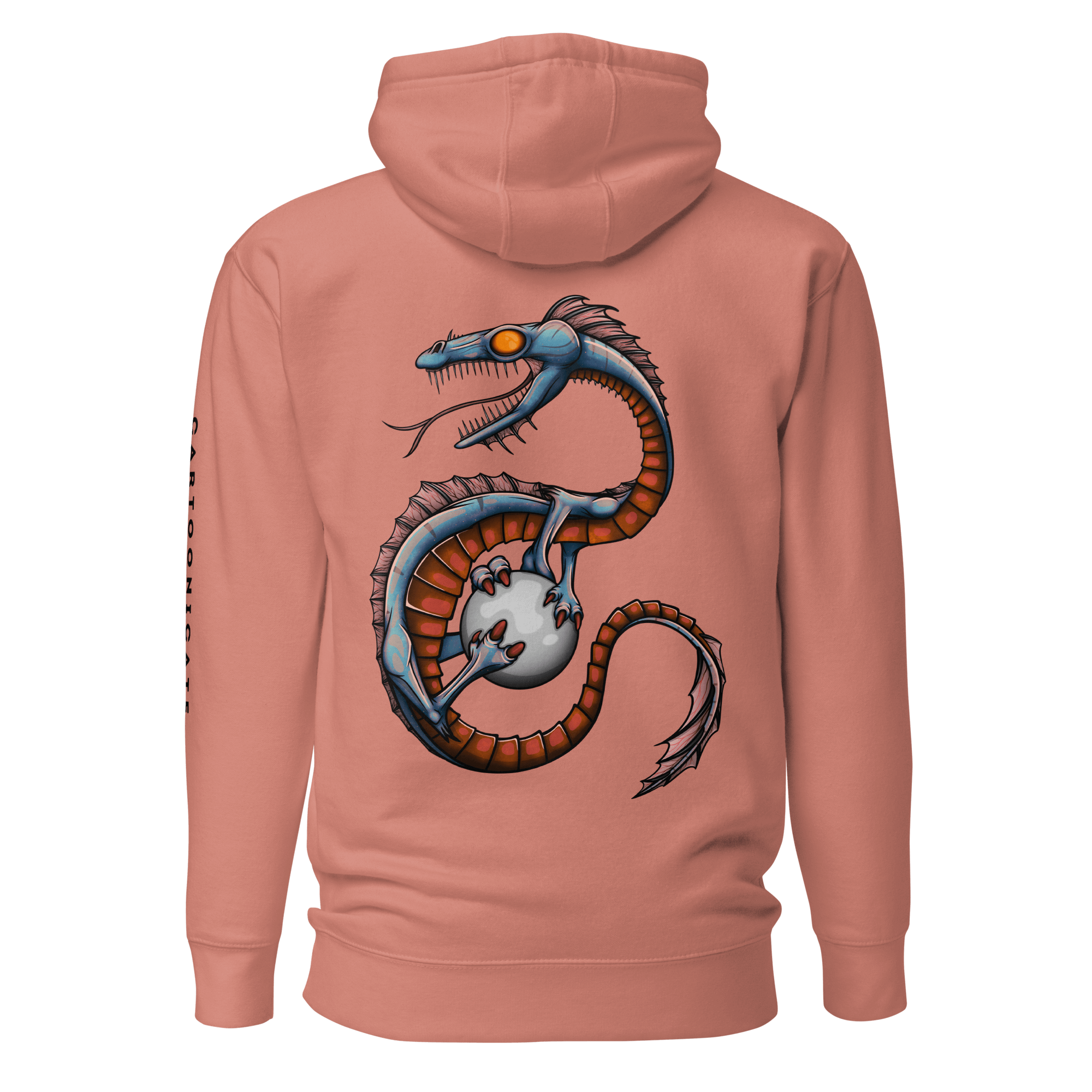 pink hoodie with cartoon water dragon