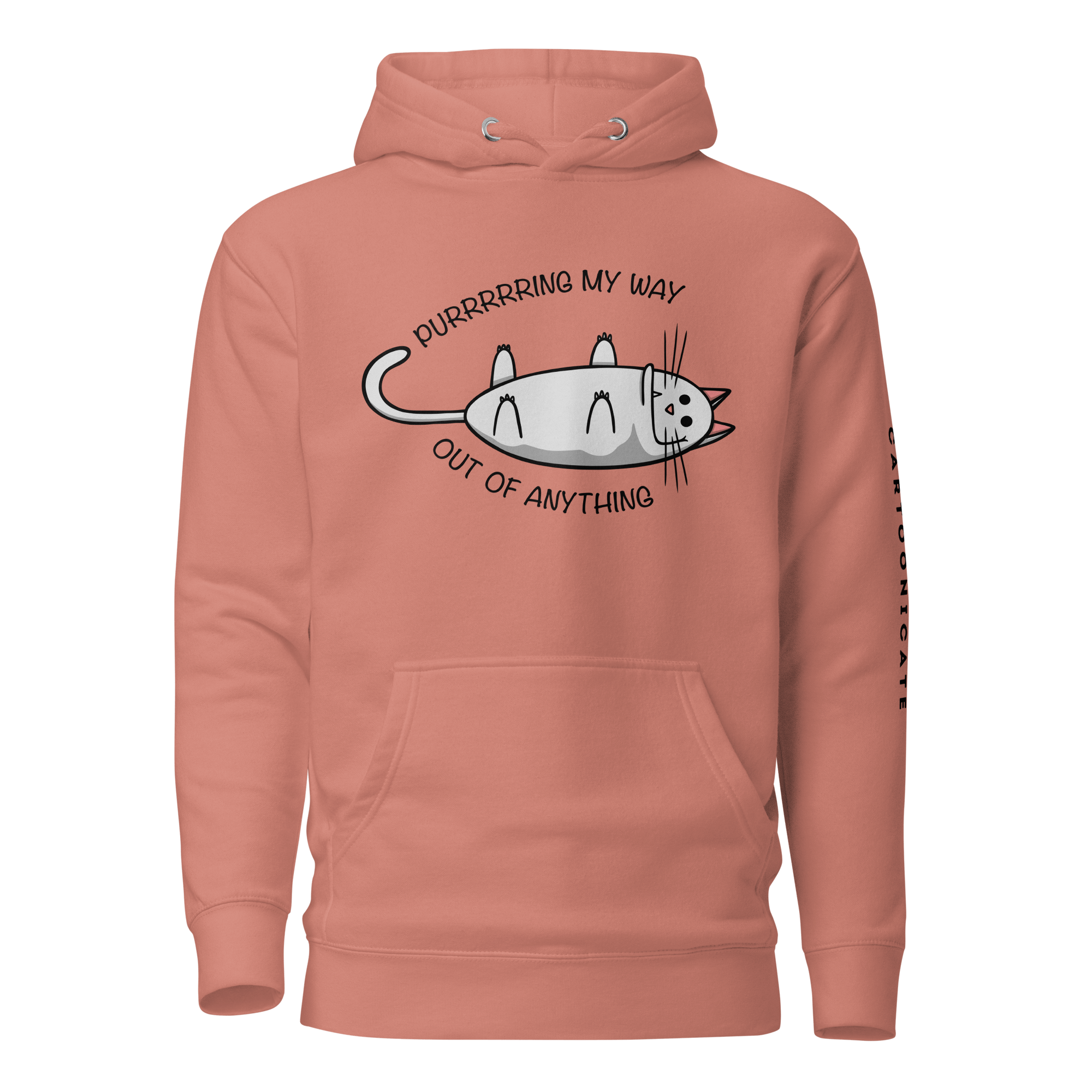 pink hoodie with cool cat drawing