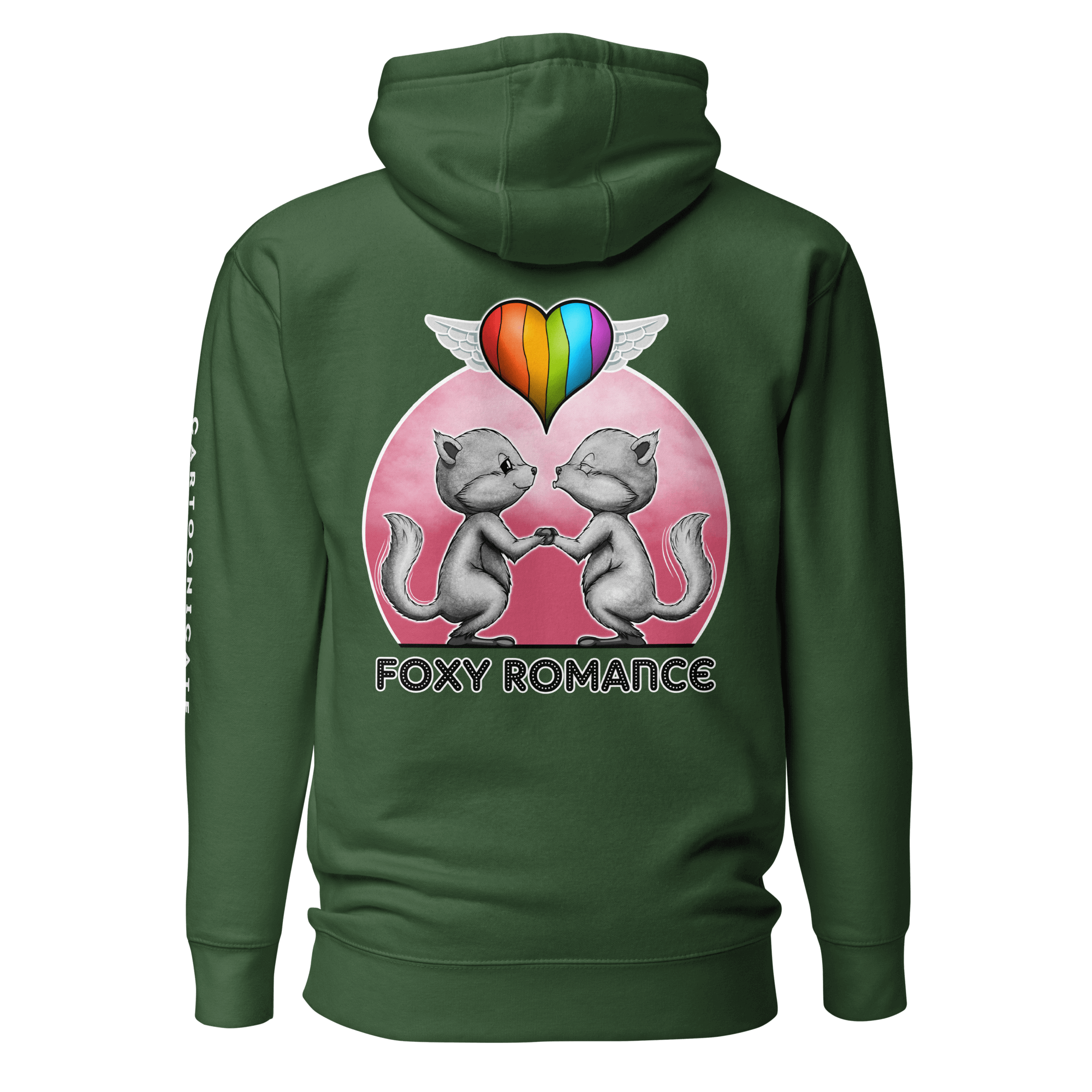 green hoodie with cute cartoon animals showing love