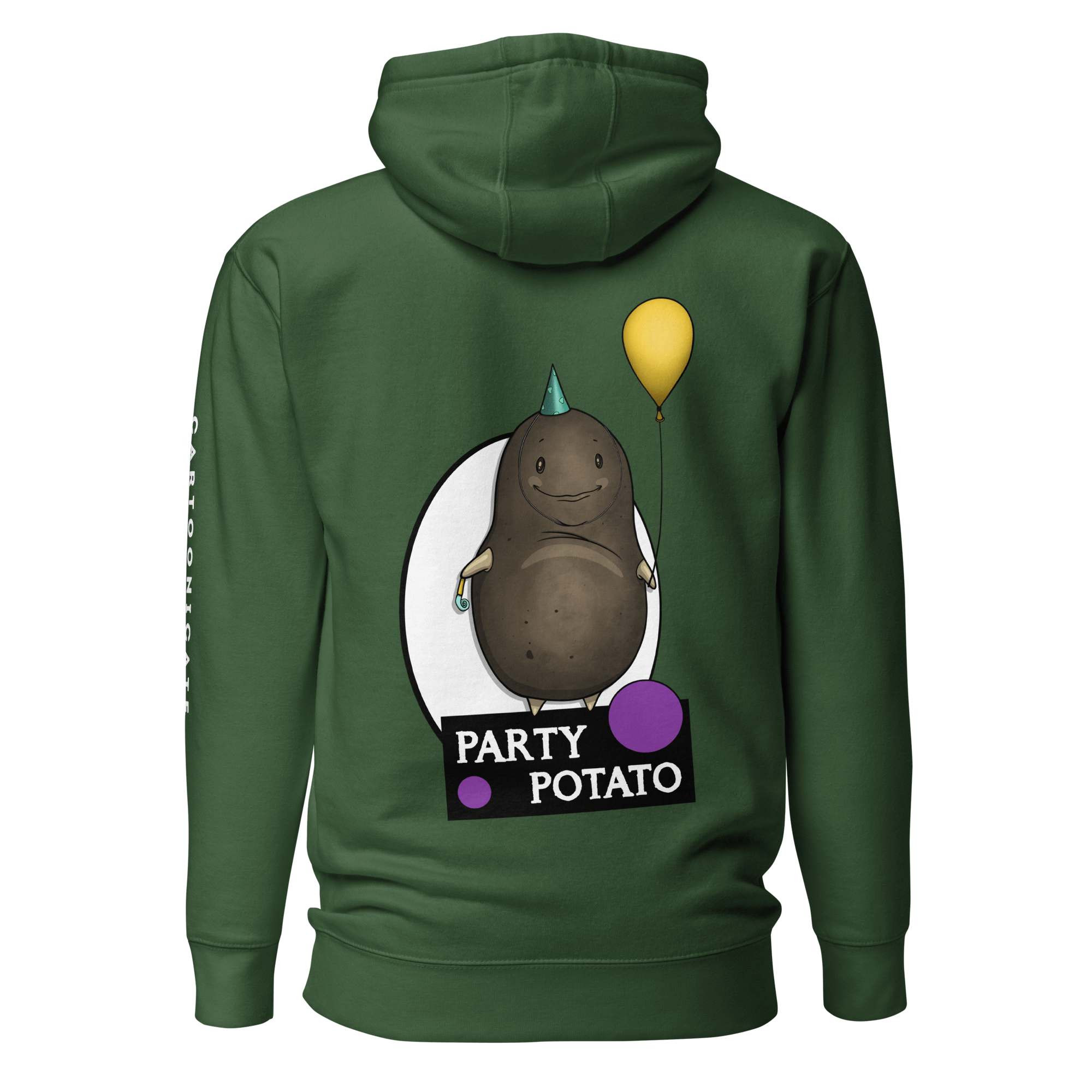 cartoon party potato on green hoodie