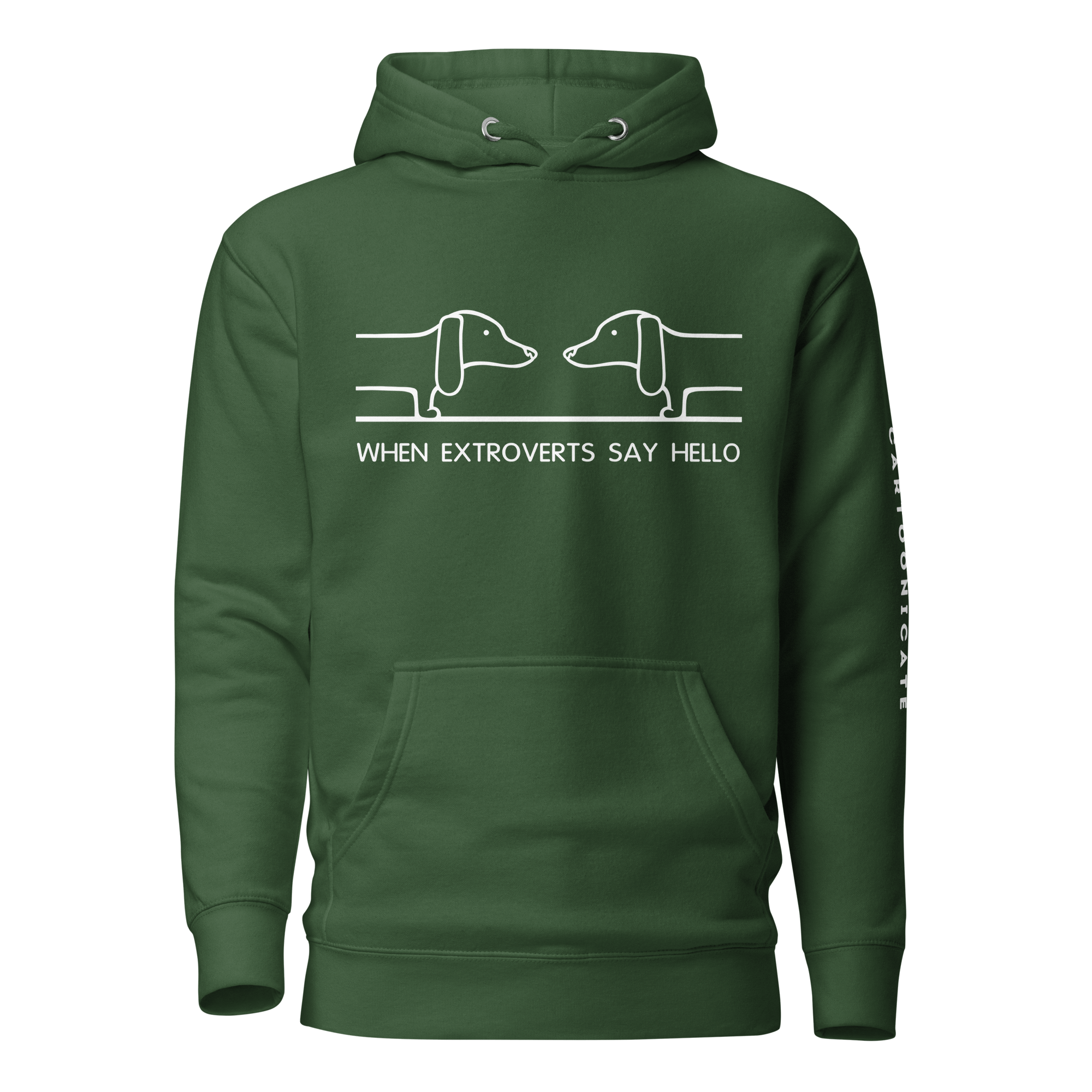 green hoodie with cartoon dogs for extroverts