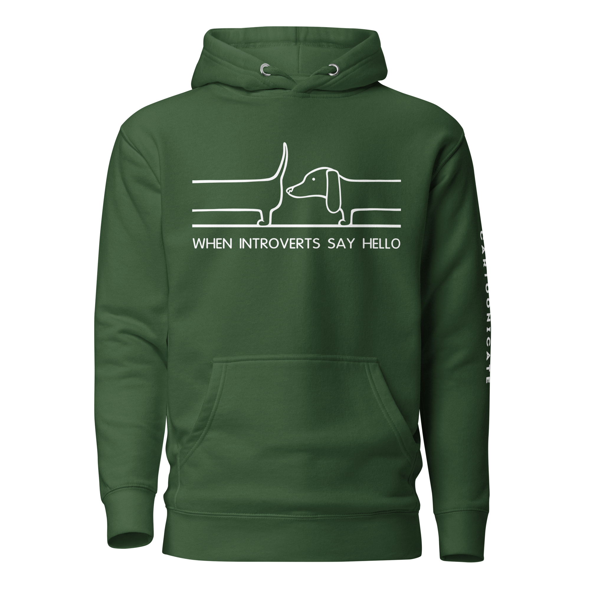 green hoodie with cartoon dogs for introverts