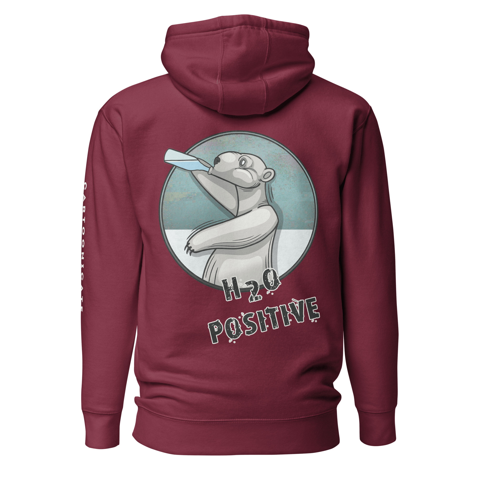 H20 positive polar bear cartoon on maroon hoodie