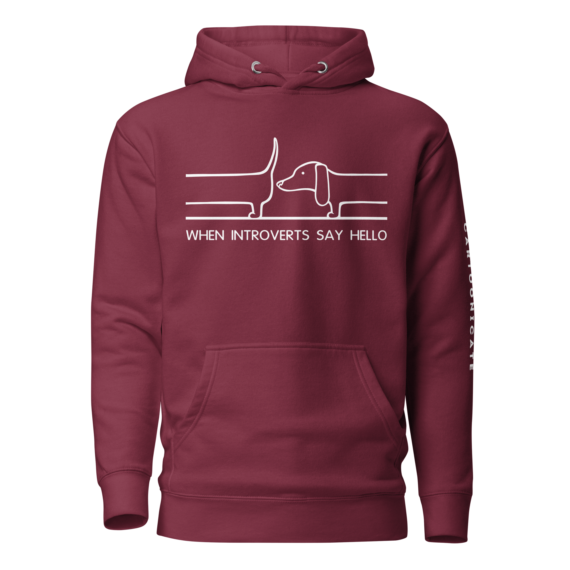 cute cartoon dog on maroon hoodie for introverts