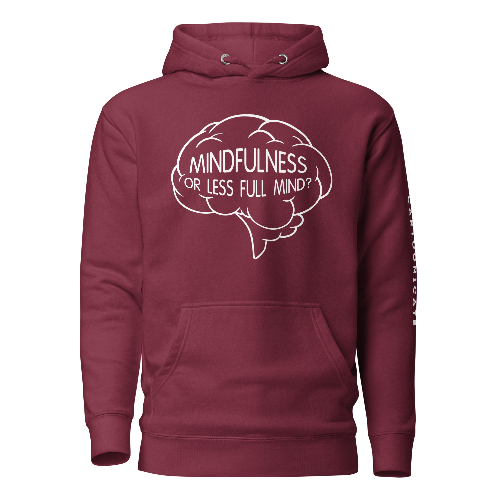 mindfulness humor drawing on maroon hoodie