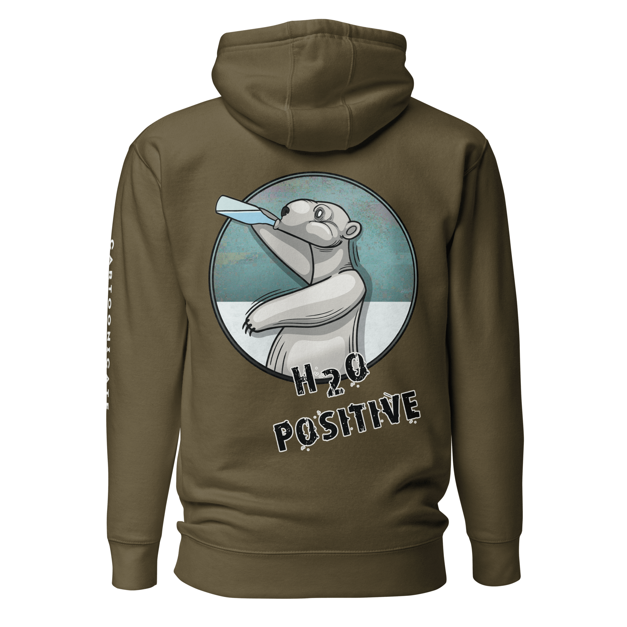 Military green hoodie with cute polar bear and water