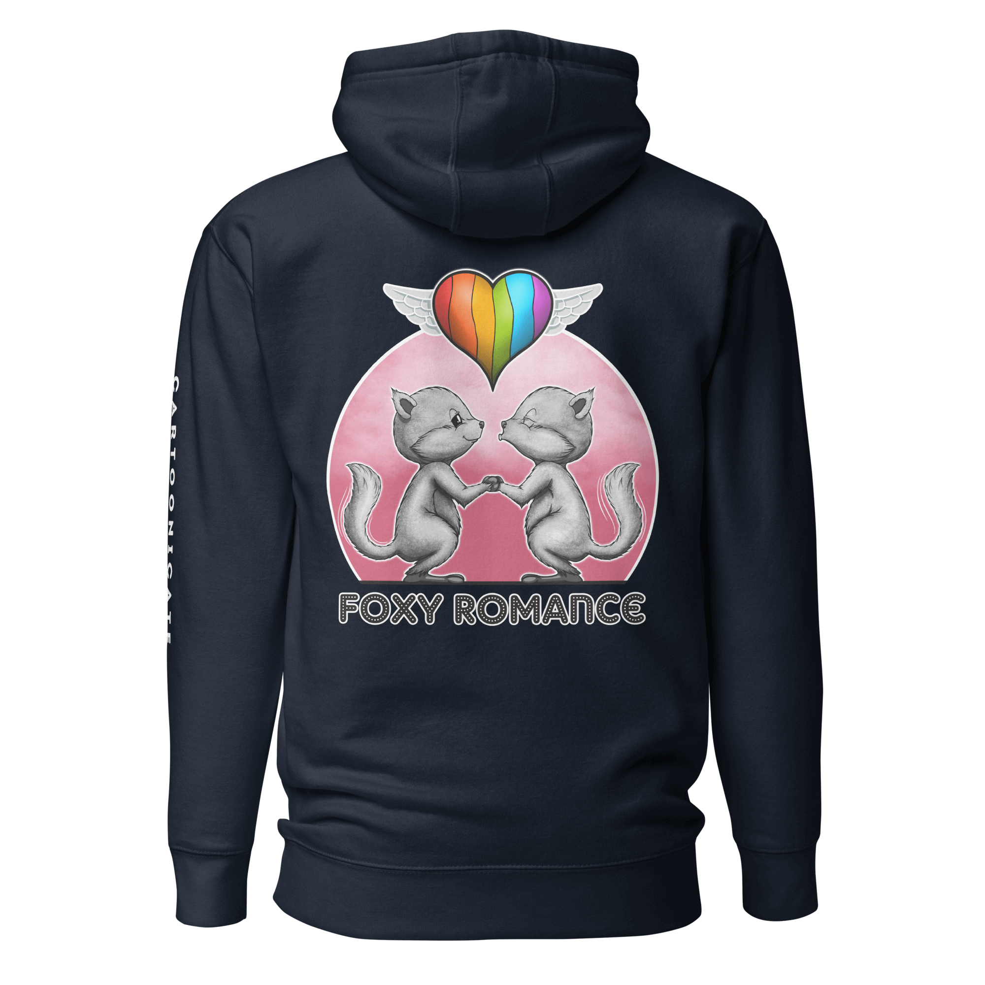 cute snow foxes in love on navy blue hoodie