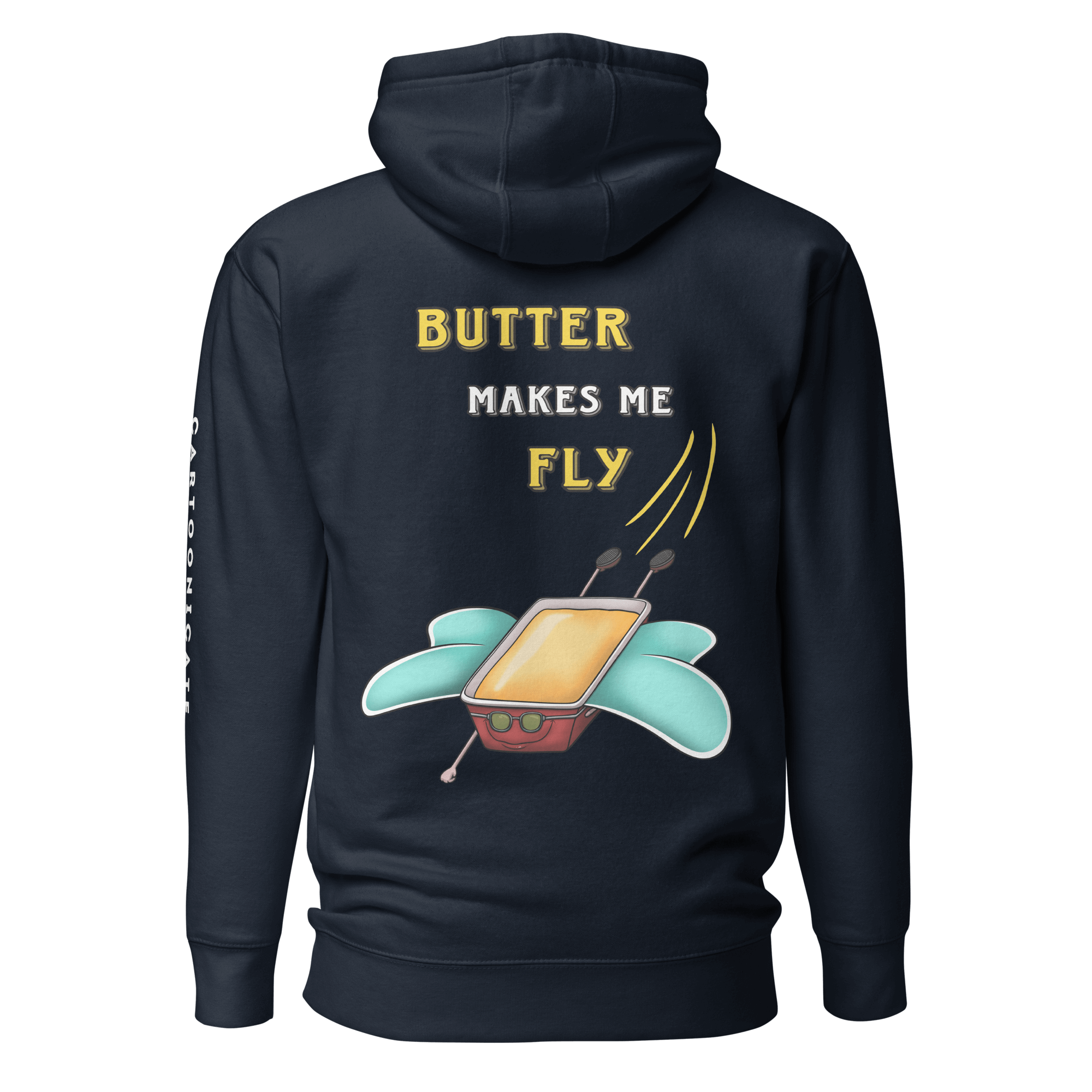 butter makes me fly navy blue hoodie