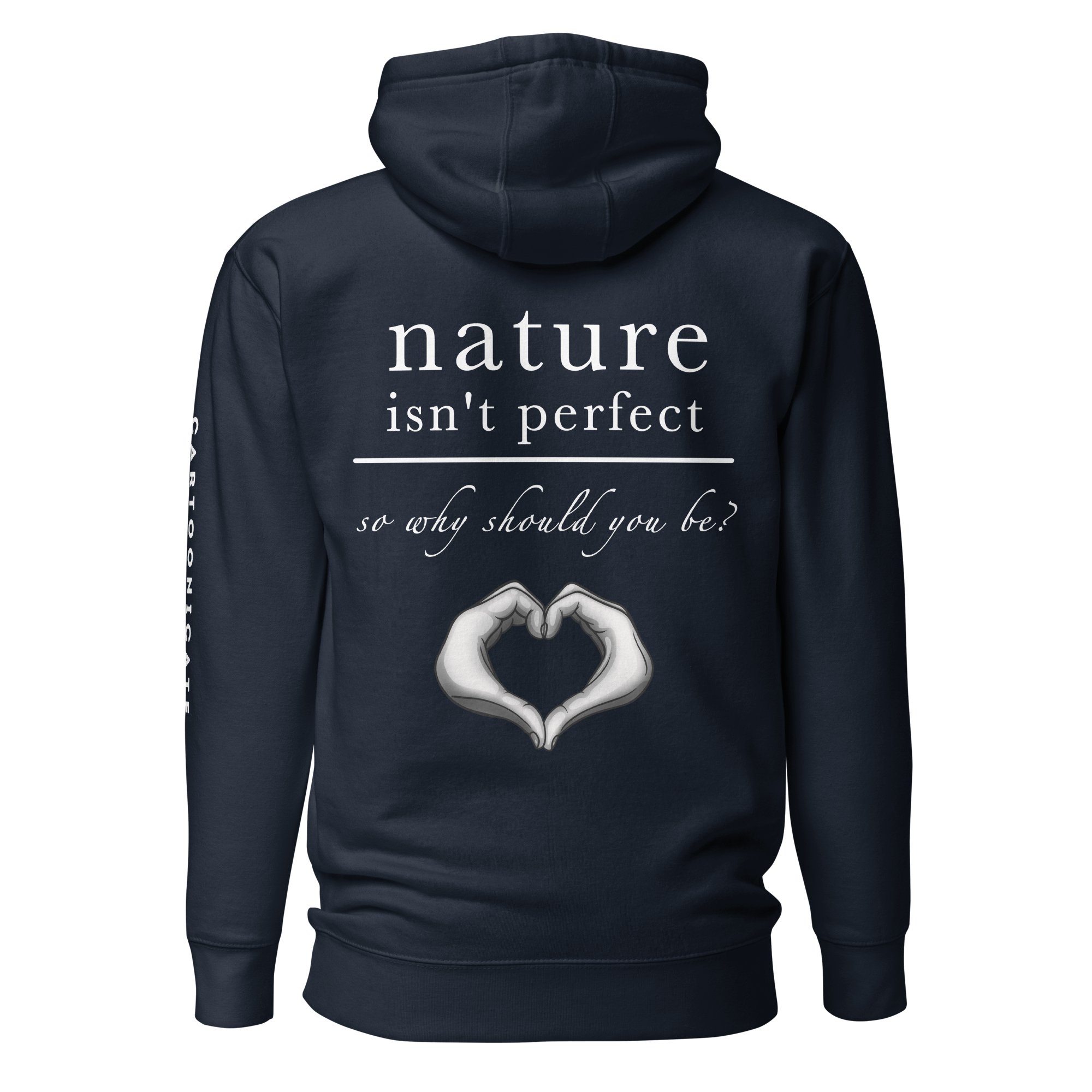 cute text based design on navy hoodie