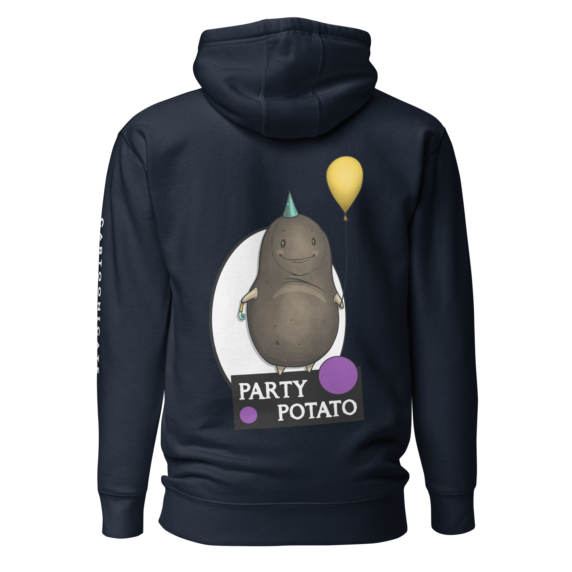 Cool cartoon potato drawing on navy blue hoodie