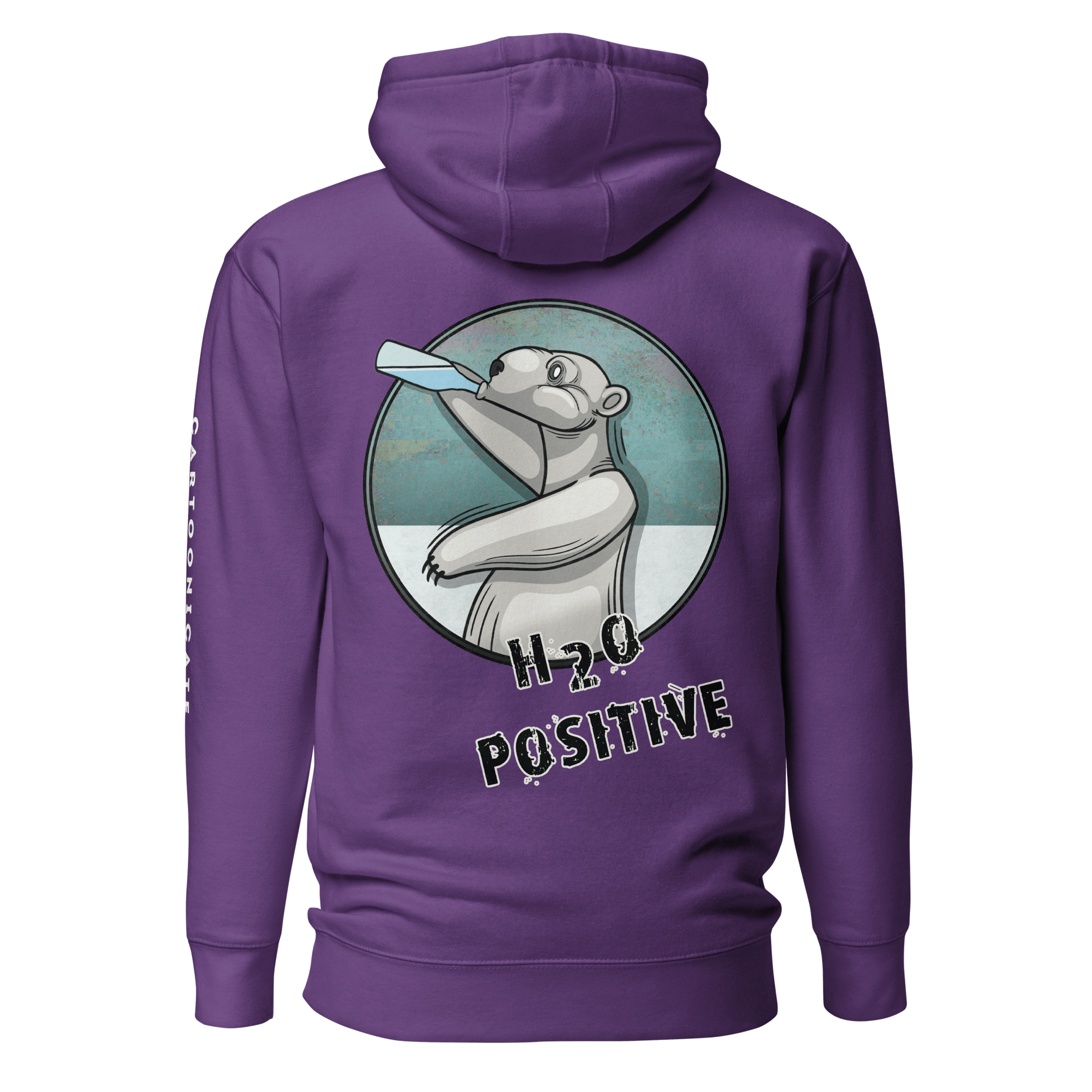 Cute polar bear drinking aqua on purple hoodie