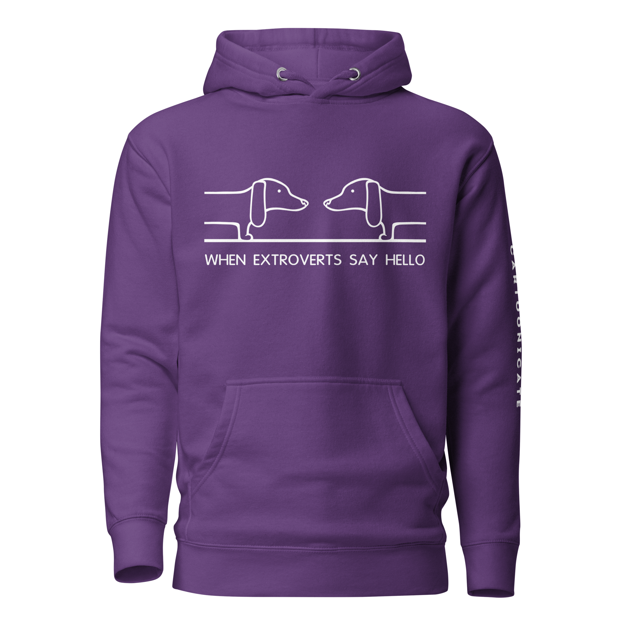 purple hoodie with cartoon dog drawing for extroverts