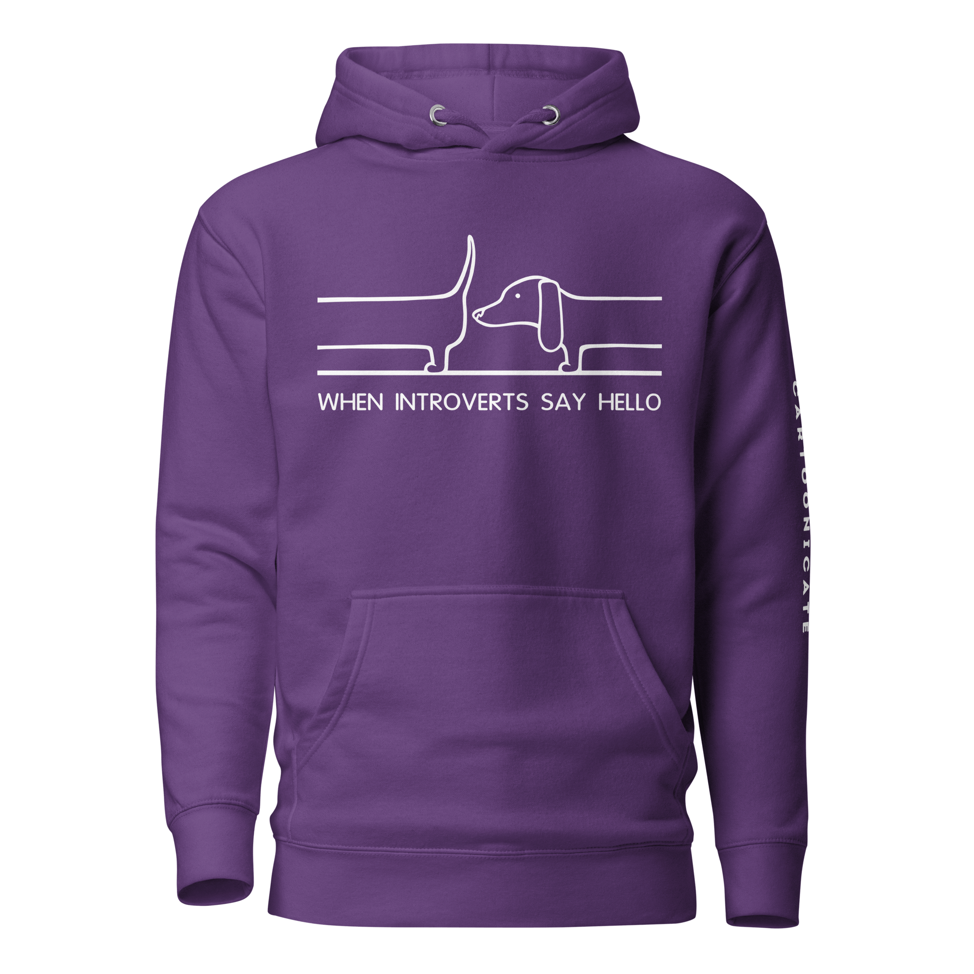 purple hoodie with cartoon dog drawing for introverts