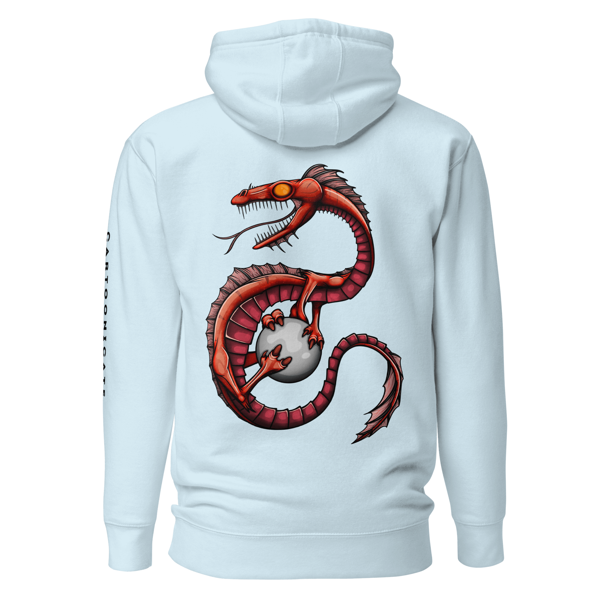 blue hoodie with cool dragon drawing