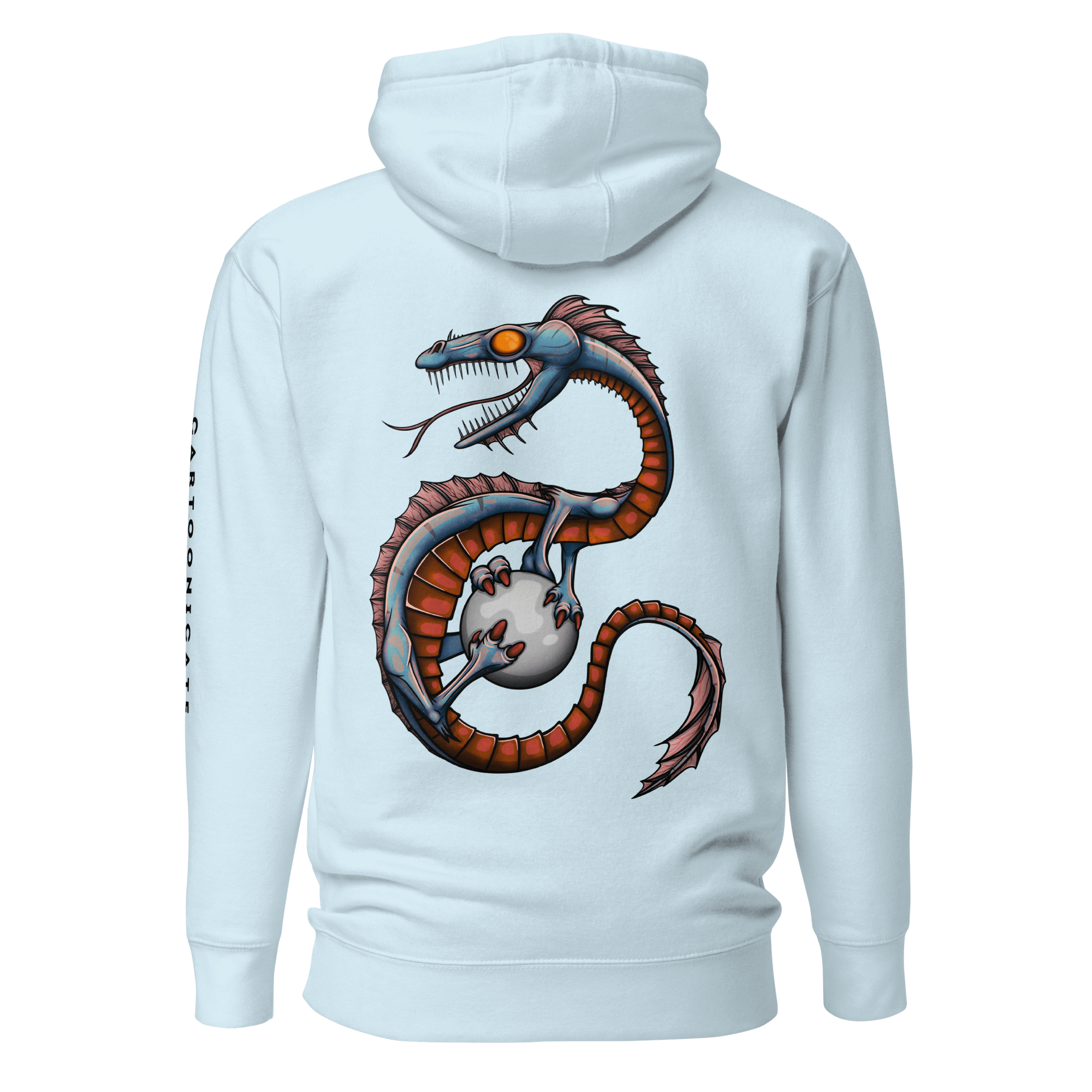 blue hoodie with cool dragon drawing