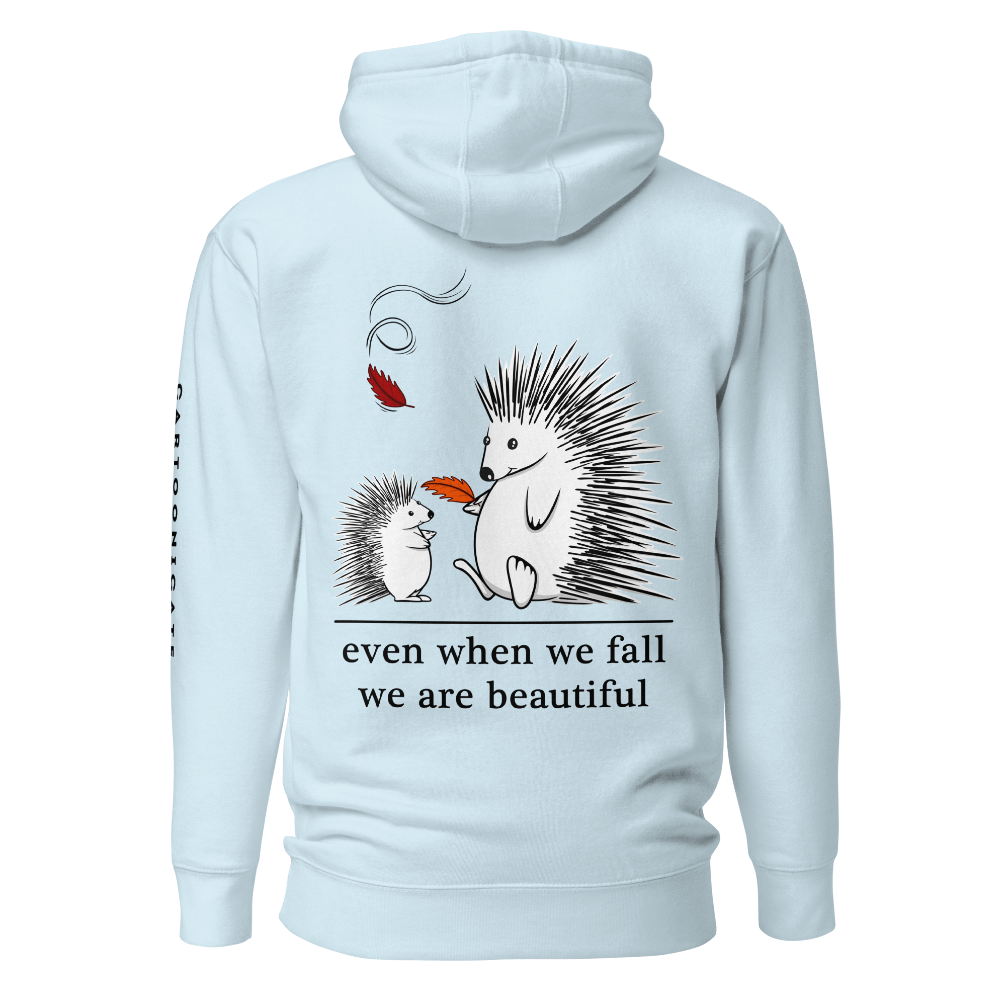 Cute hedgehog design on blue hoodie