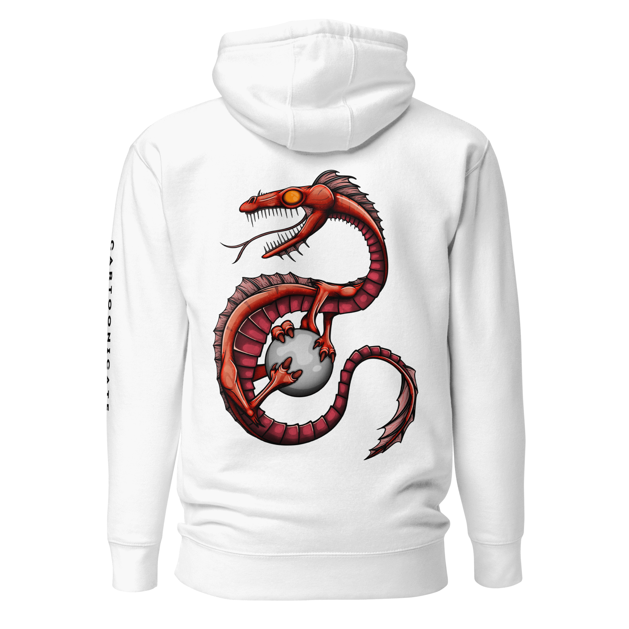 white hoodie with cool dragon design