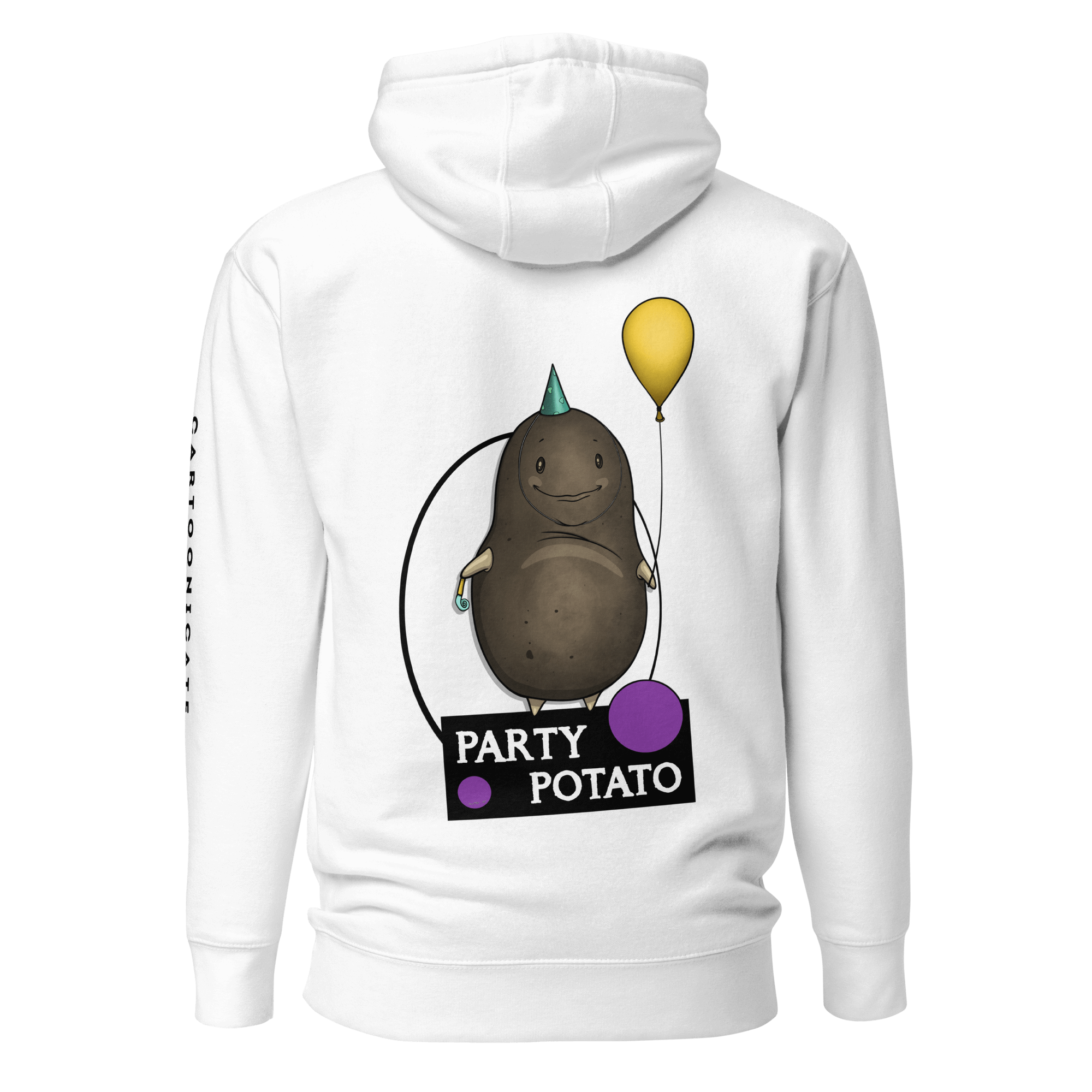 white hoodie with cute party potato and balloon