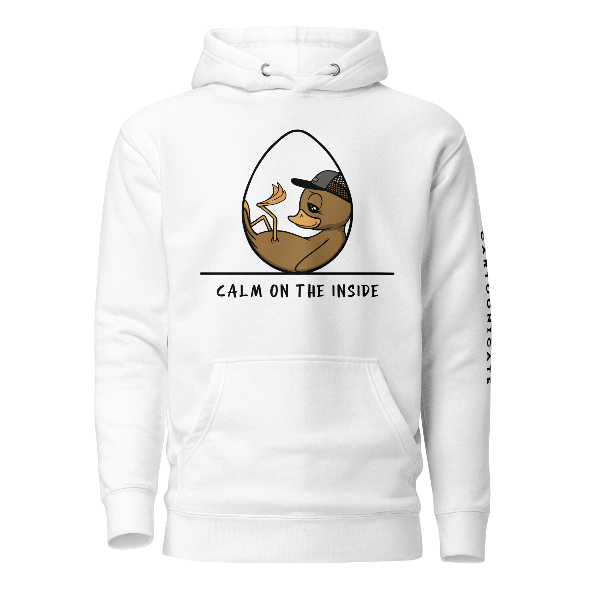 white hoodie with cute baby duckling in an egg