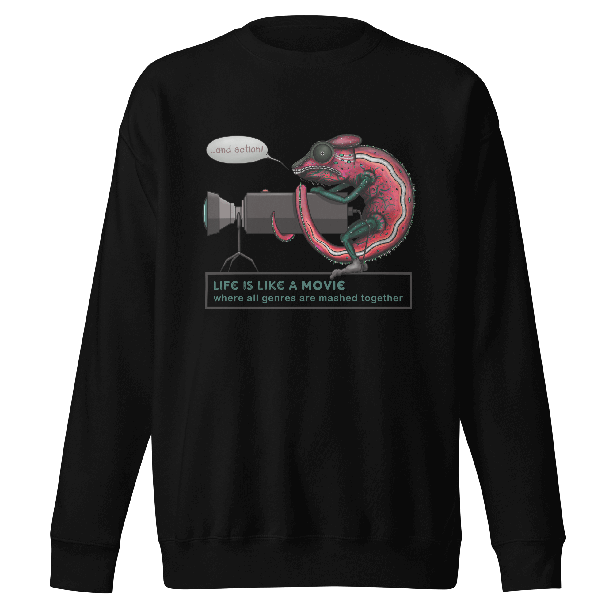 Funny cartoon chameleon black sweatshirt