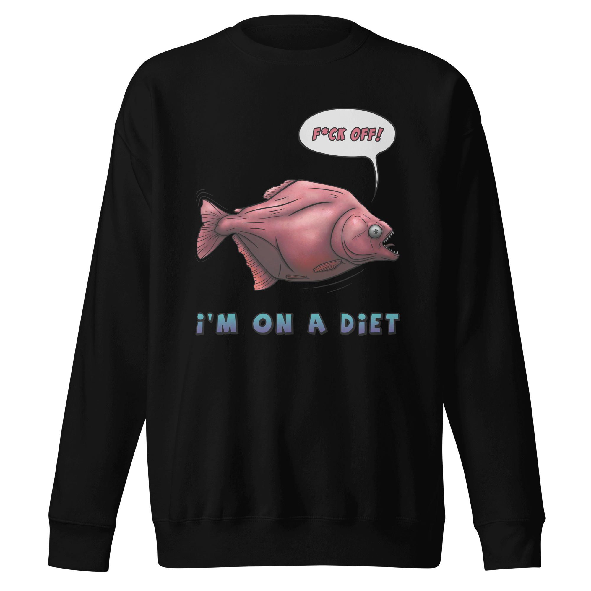 Cool cartoon piranha on black sweater