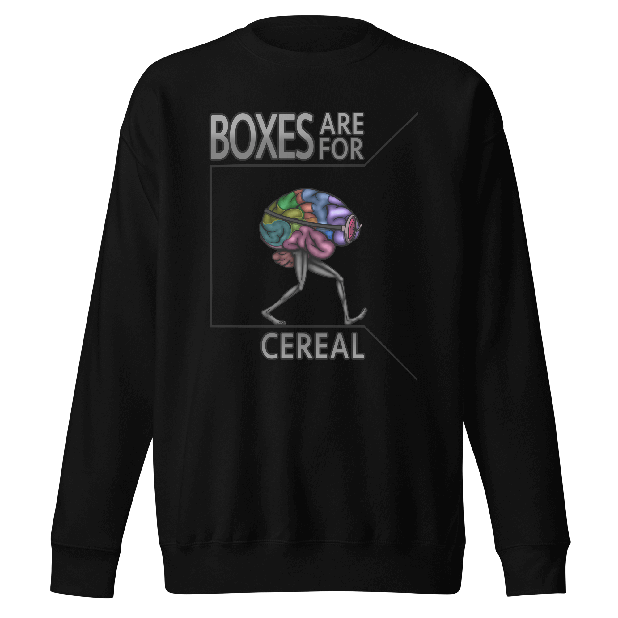 funny cartoon brain with legs on black sweater